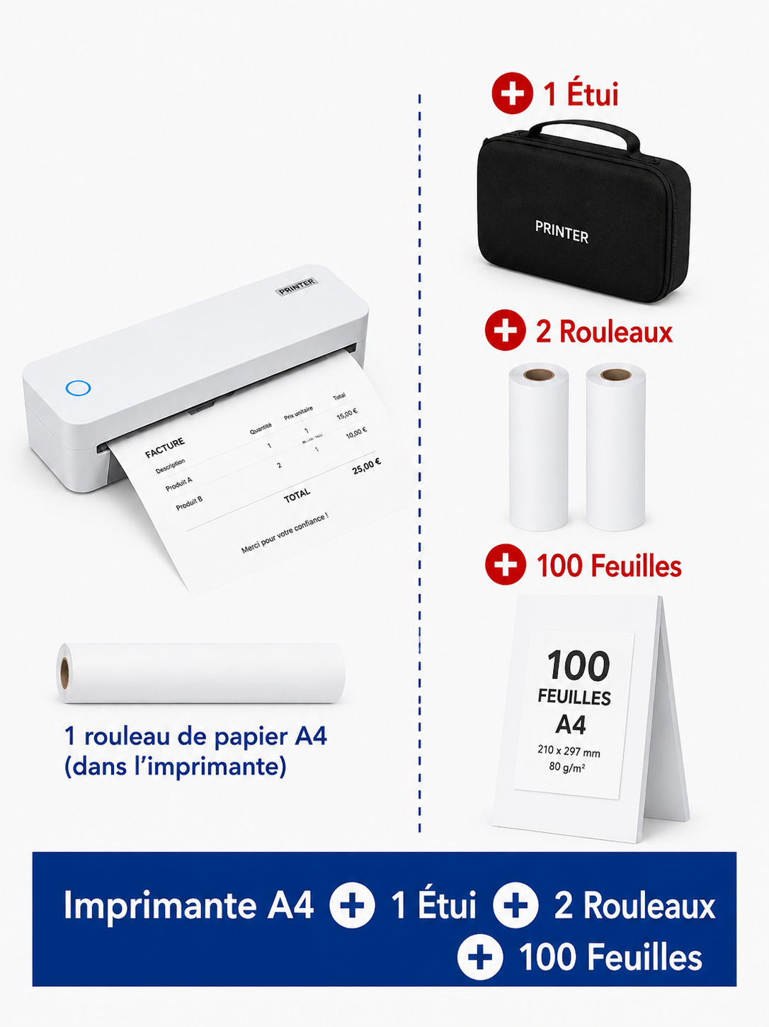 Imprimante Thermique Portable A4 – Bluetooth & USB | INSTOFC GZMA412