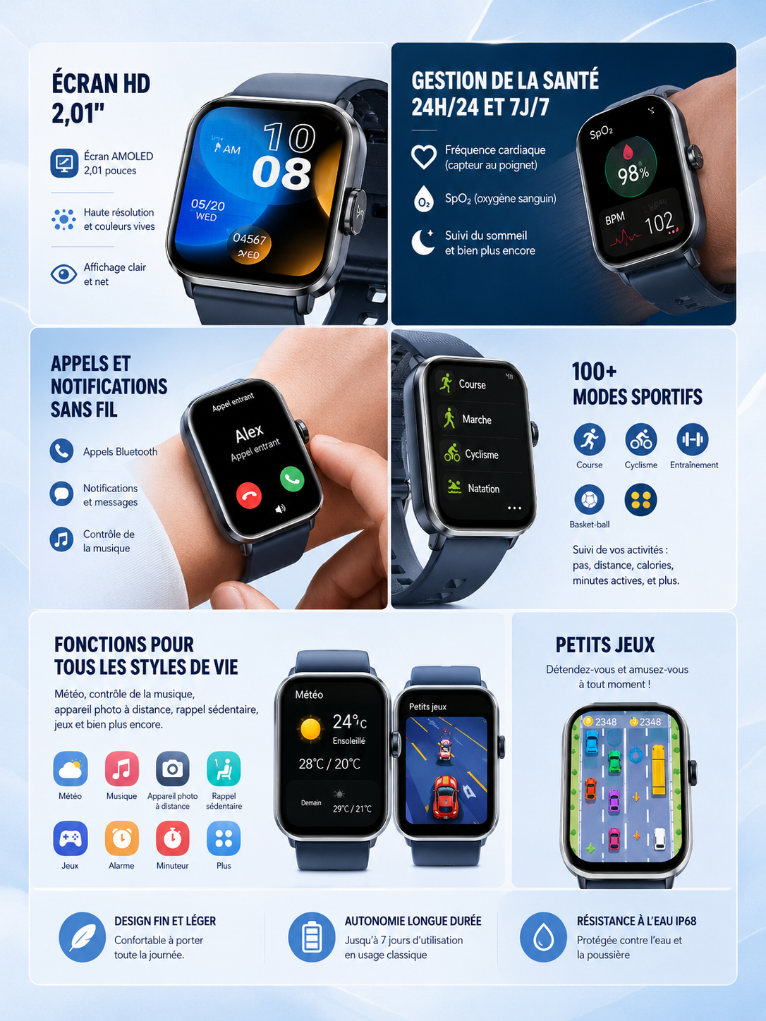 Bracelet Connecté Xiaomi Watch 5 — AMOLED, Appels Bluetooth & Suivi Santé