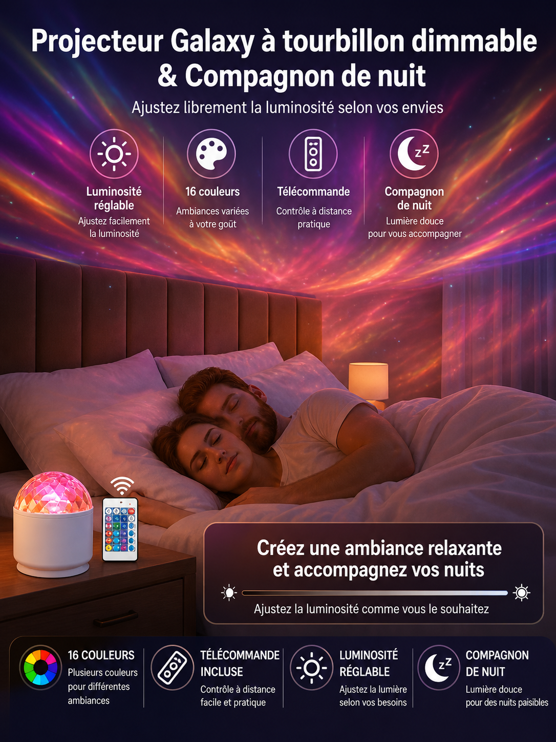 Lampe Projecteur LED Galaxie – Aurore Boréale & Ondulations d'Eau