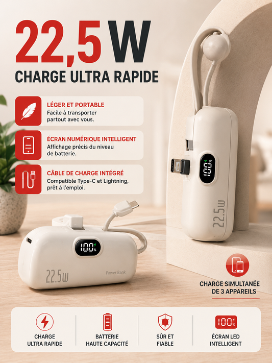 Batterie externe en cours de charge d’un smartphone