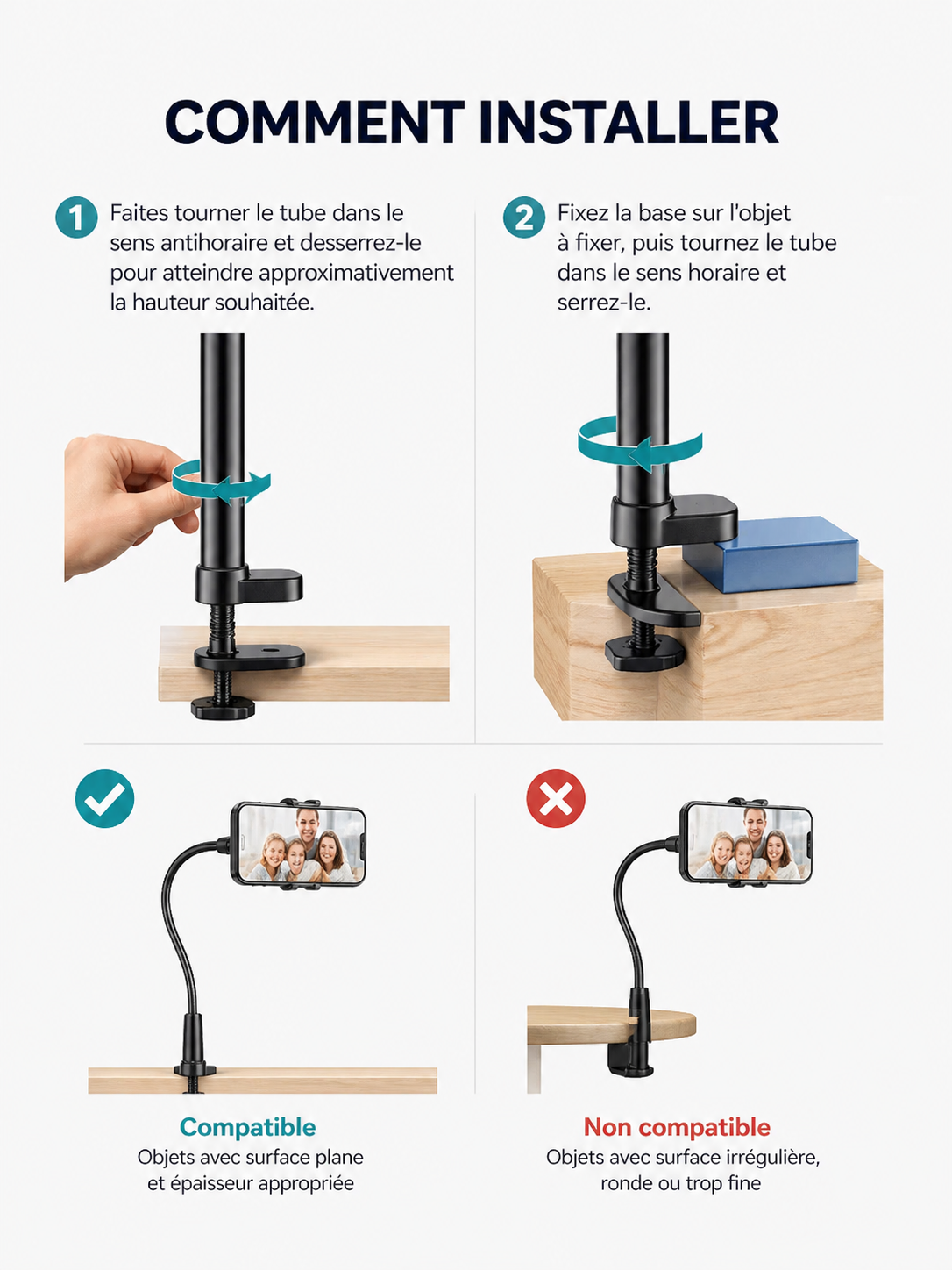 Support Téléphone Flexible 360° – Bras Ajustable Ultra Résistant