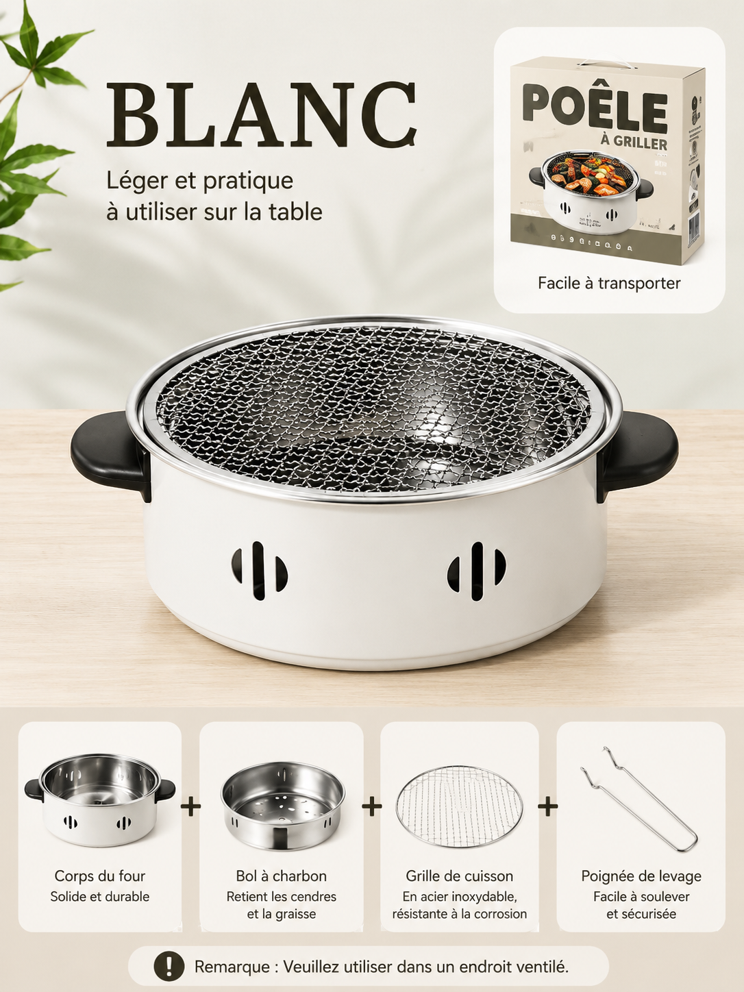 Barbecue Portable au Charbon 28cm – Grill Tabletop Compact pour Jardin & Camping