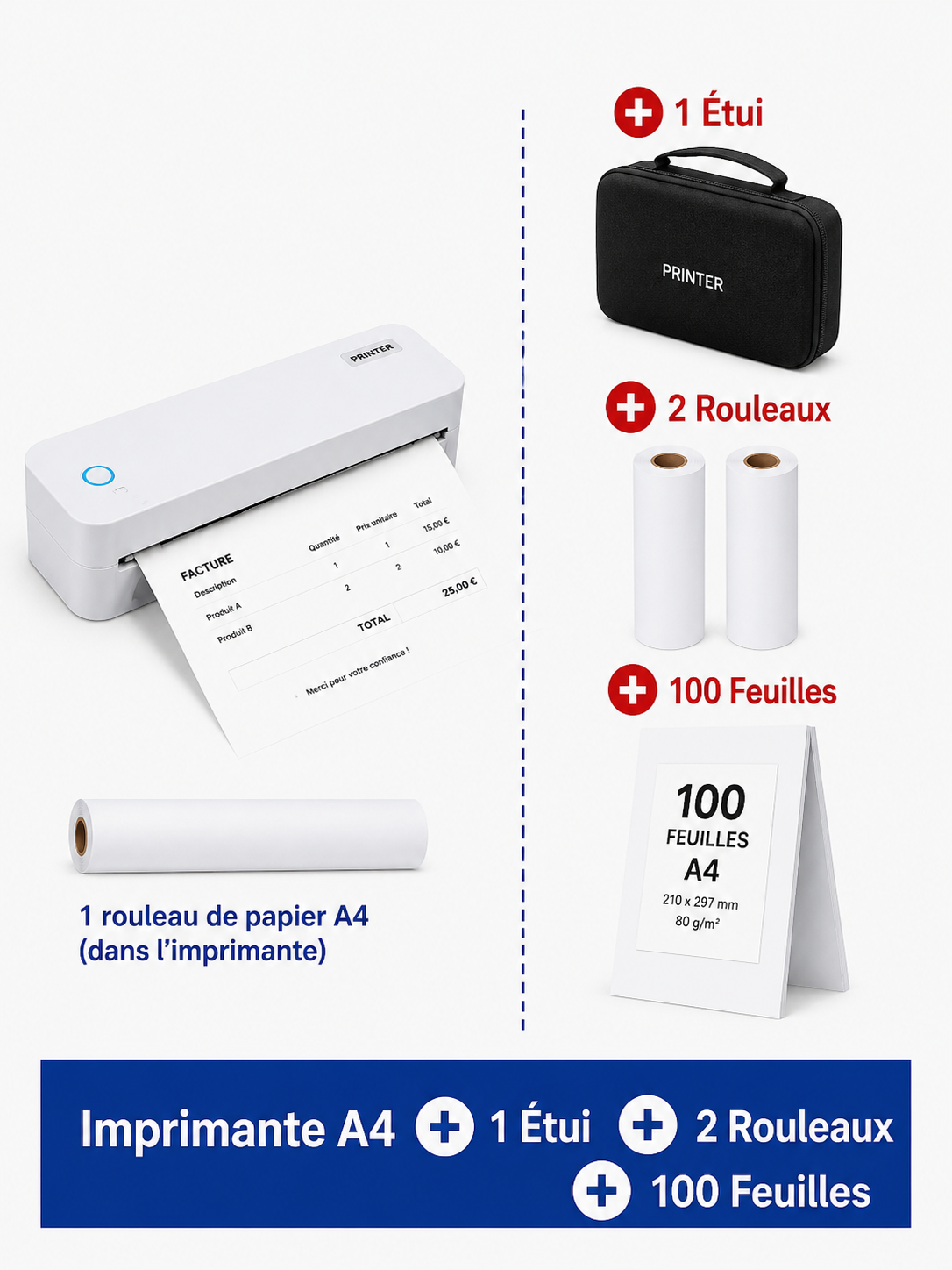 Imprimante Thermique Portable A4 – Bluetooth & USB | INSTOFC GZMA412