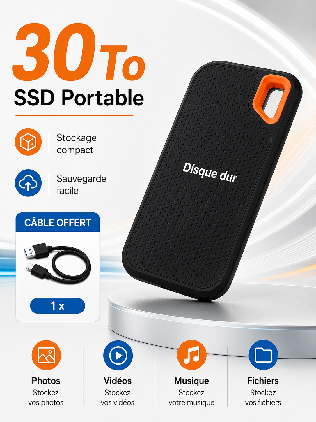 Disque Dur Externe Portable SSD USB-C – Stockage Rapide pour PC, Mac, Laptop et Smartphone