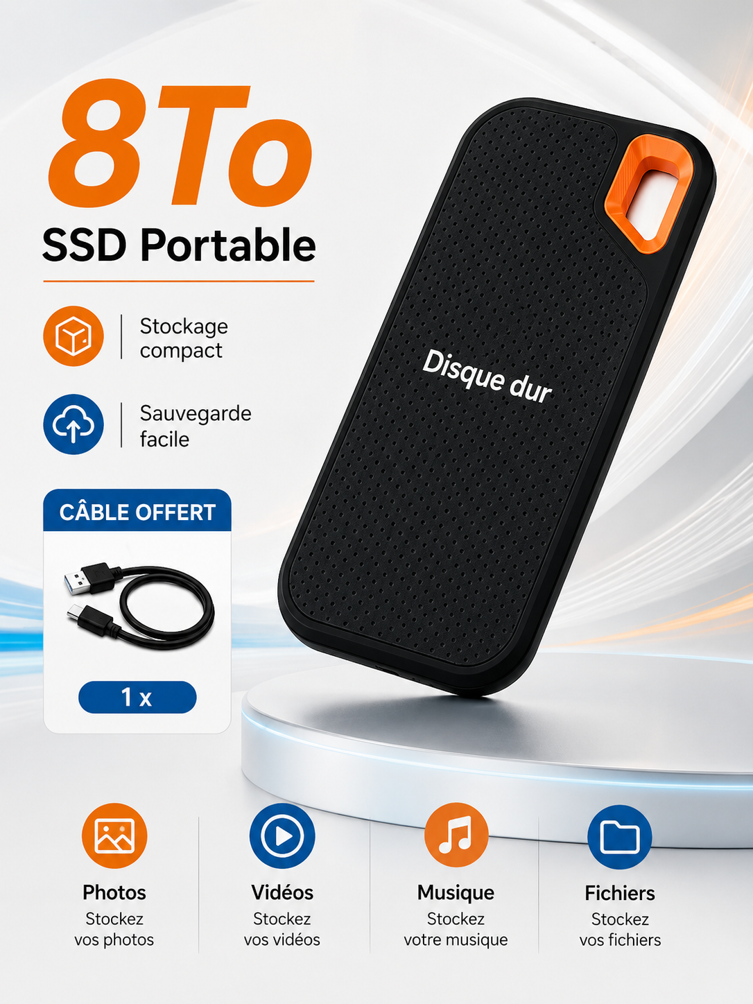 Disque Dur Externe Portable SSD USB-C – Stockage Rapide pour PC, Mac, Laptop et Smartphone