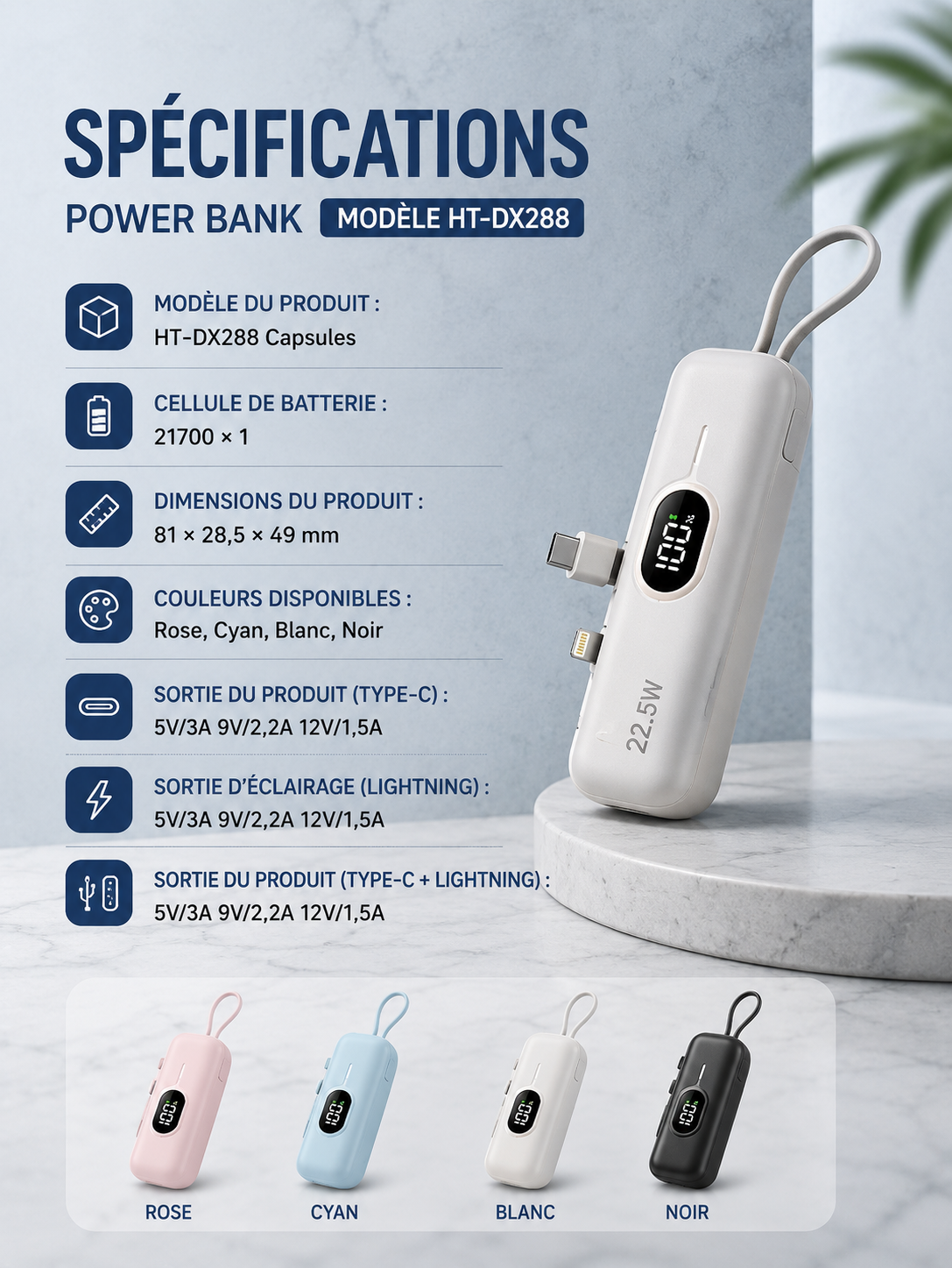 Batterie Externe Ultra-Compacte – Charge Rapide 22.5W | 10000 à 50000mAh