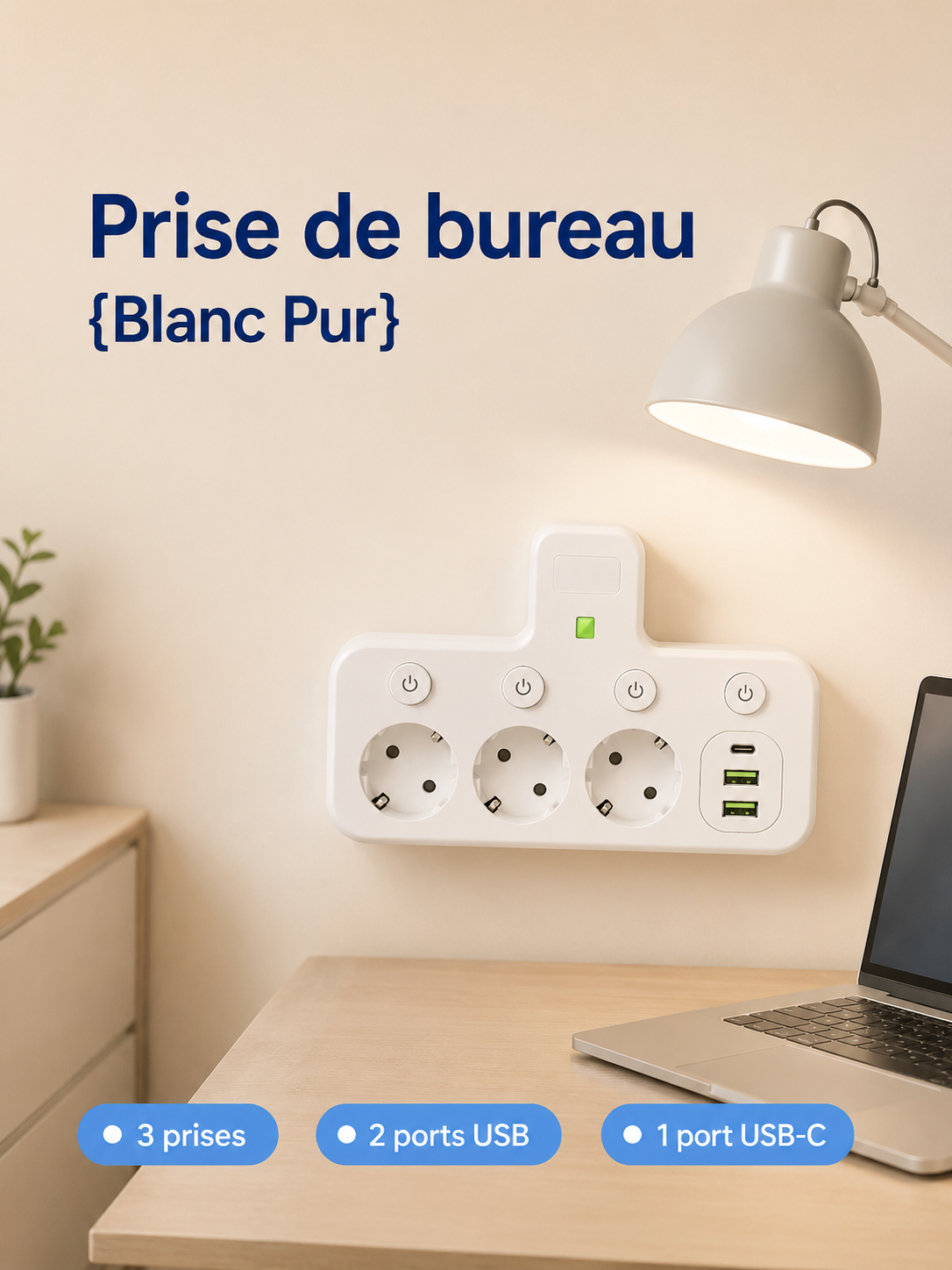 	Multiprise Techlynx – charge rapide USB-C intégrée