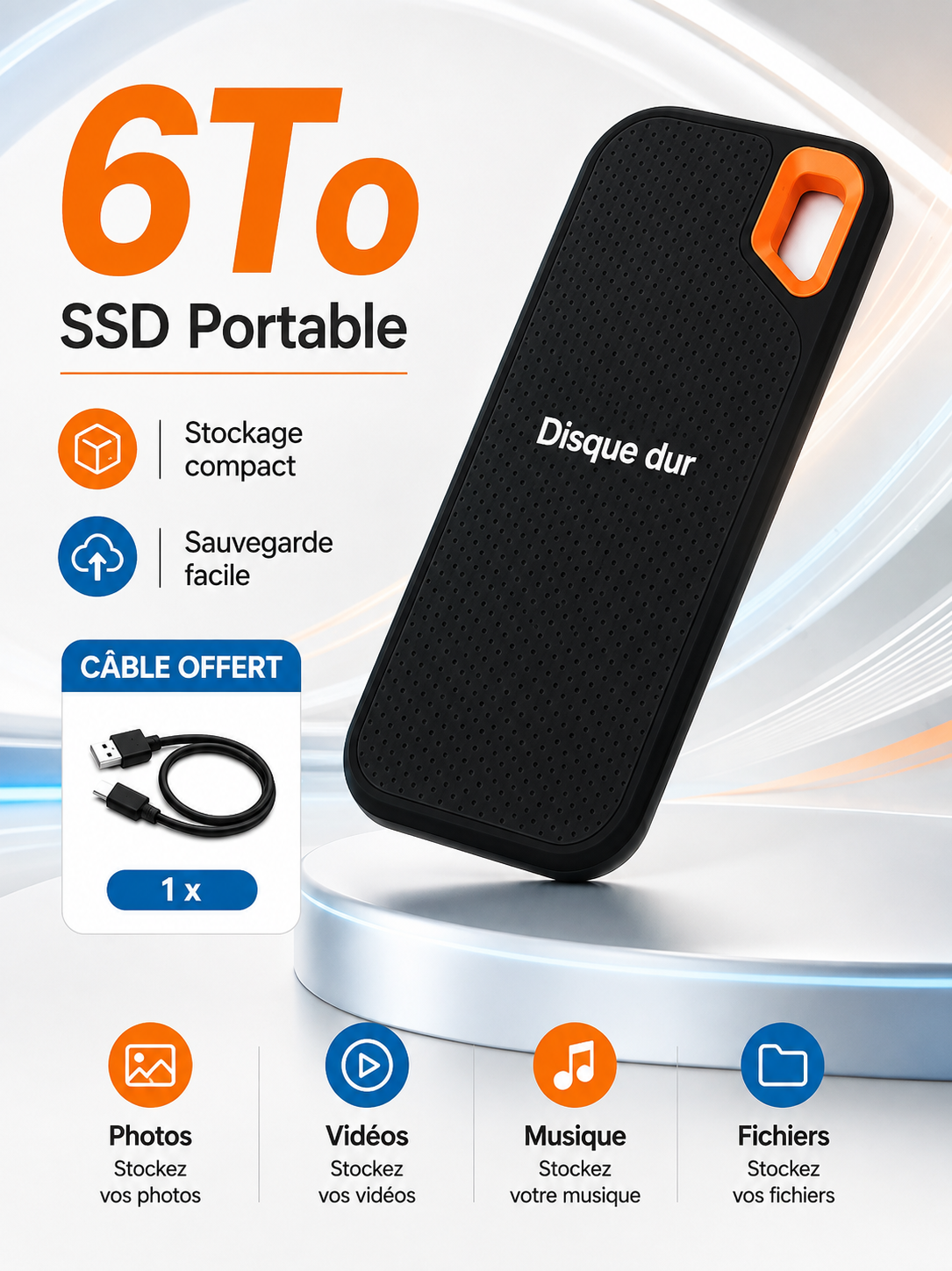 Disque Dur Externe Portable SSD USB-C – Stockage Rapide pour PC, Mac, Laptop et Smartphone