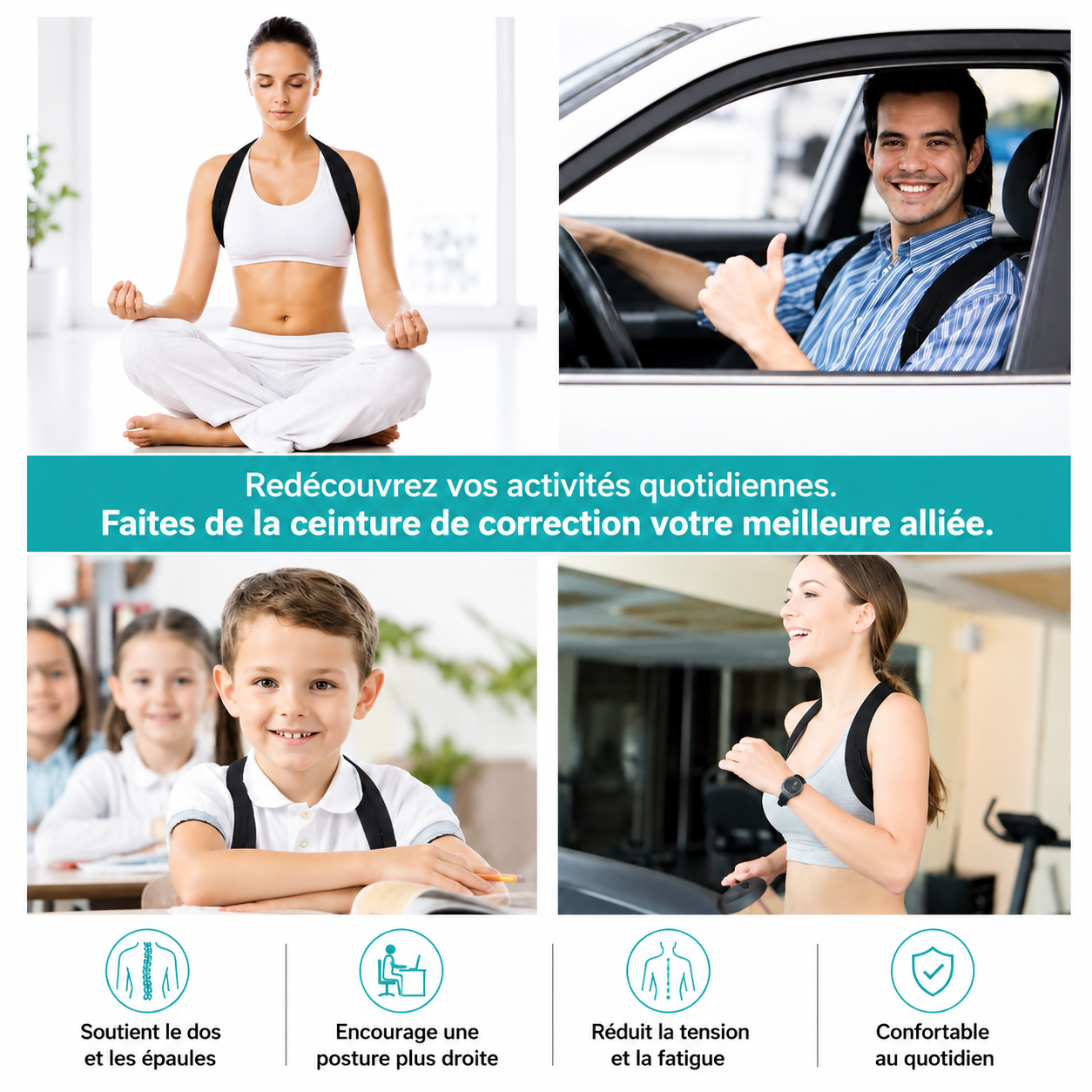 Ceinture Correctrice de Posture – Soutien Dos & Épaules Ajustable