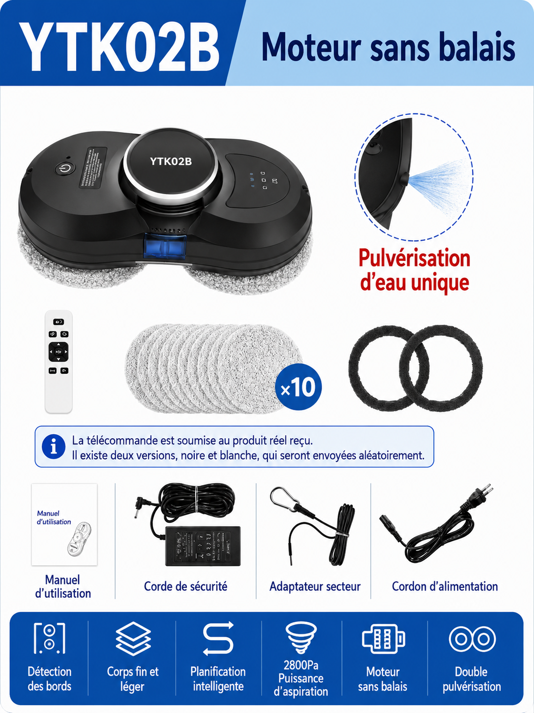 Robot Nettoyeur de Vitres Automatique DIVEDEER – Télécommande, Anti-Chute, Grandes Surfaces