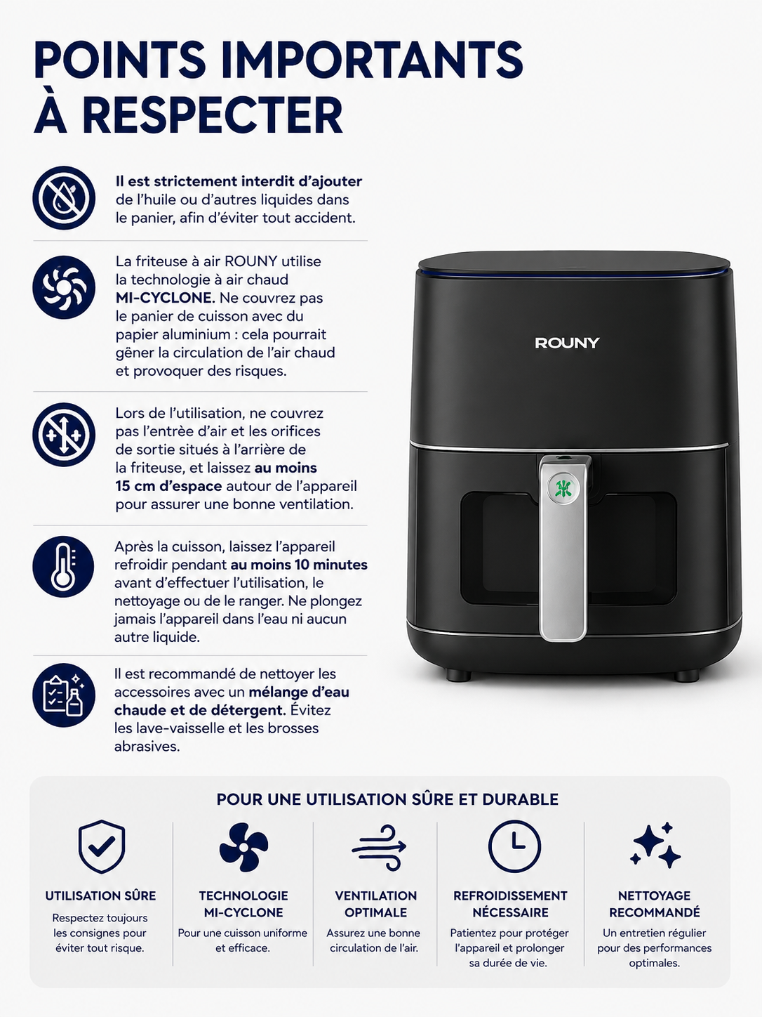 Friteuse à Air Chaud 5L ROUNY – Technologie Miui-Cyclone, Fenêtre Visible & Contrôle à Bouton