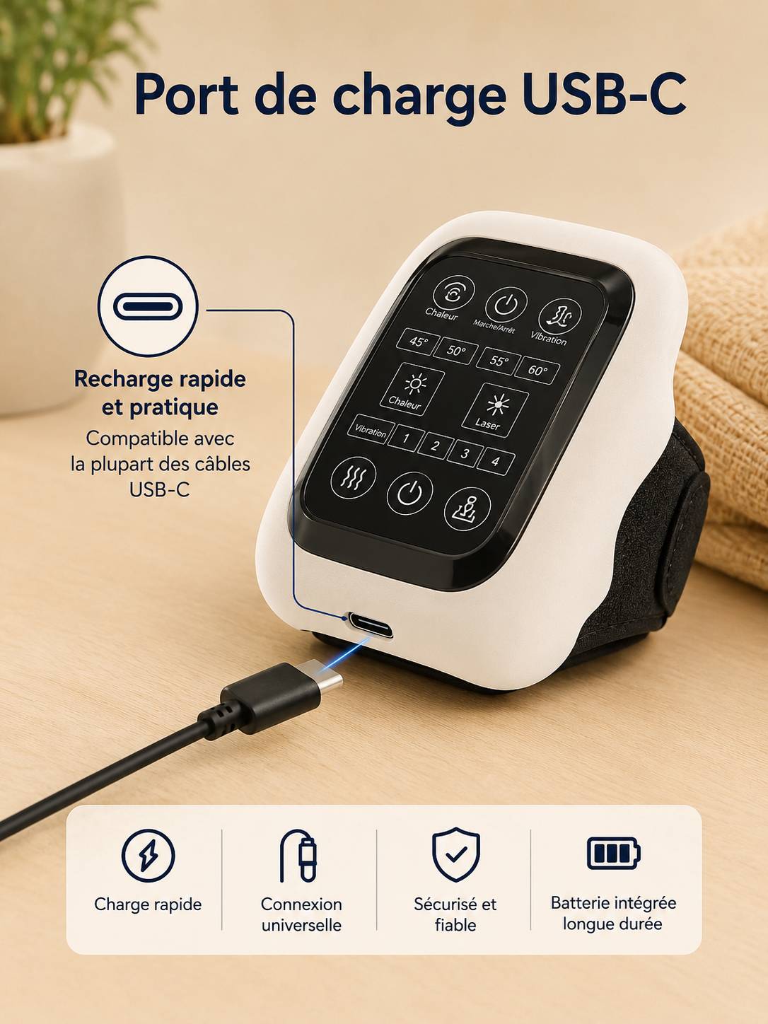 Masseur Chauffant pour Genou – Vibration, Infrarouge & 4 Niveaux de Chaleur