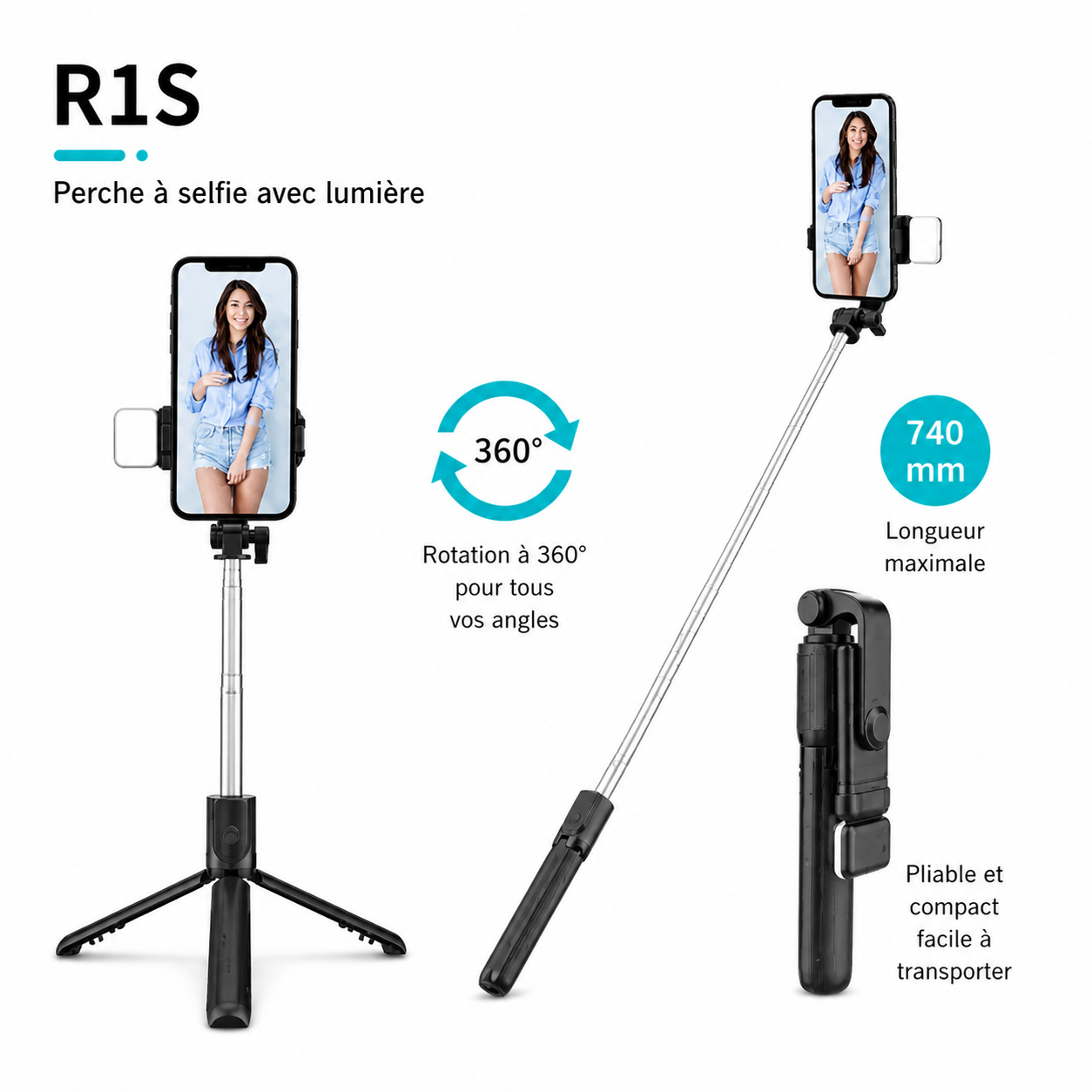 Perche à selfie Techlynx – compatible iPhone et Android