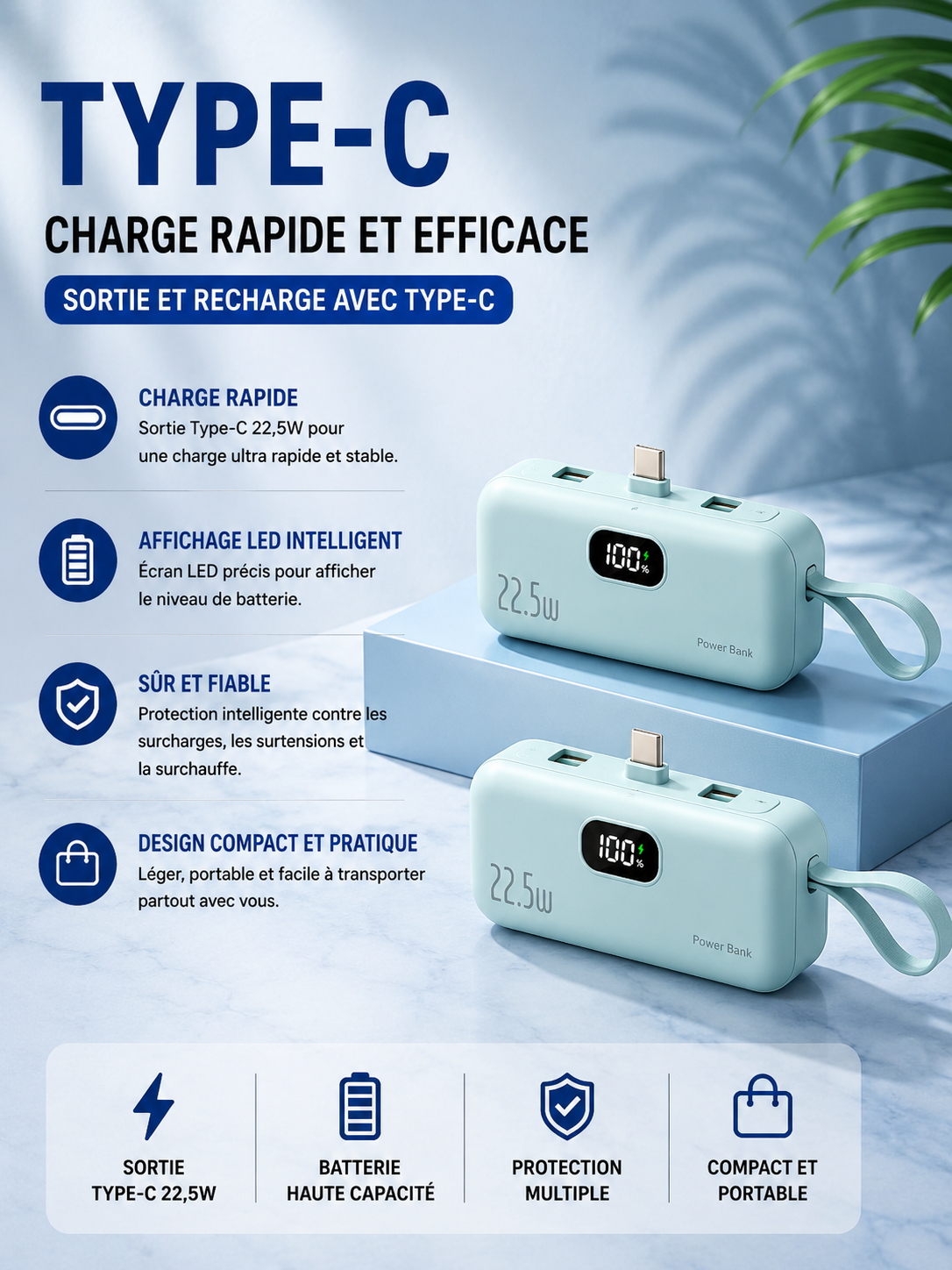 Batterie Externe Ultra-Compacte – Charge Rapide 22.5W | 10000 à 50000mAh