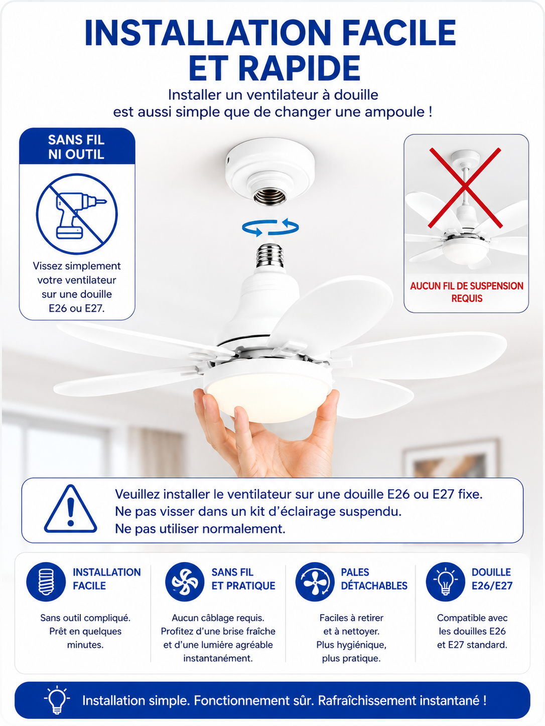 	Ventilateur LED 40W – vue latérale et design moderne