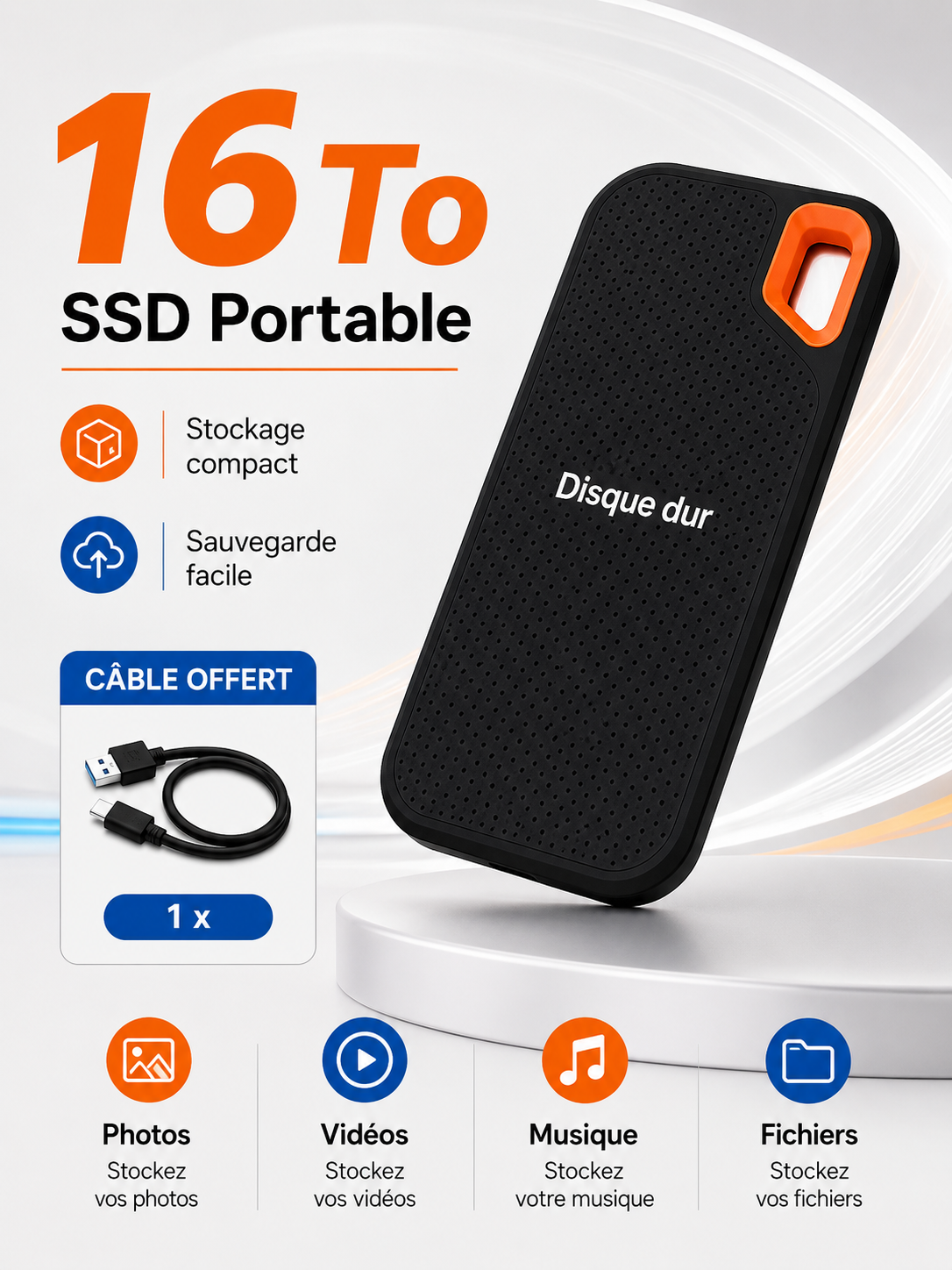 Disque Dur Externe Portable SSD USB-C – Stockage Rapide pour PC, Mac, Laptop et Smartphone