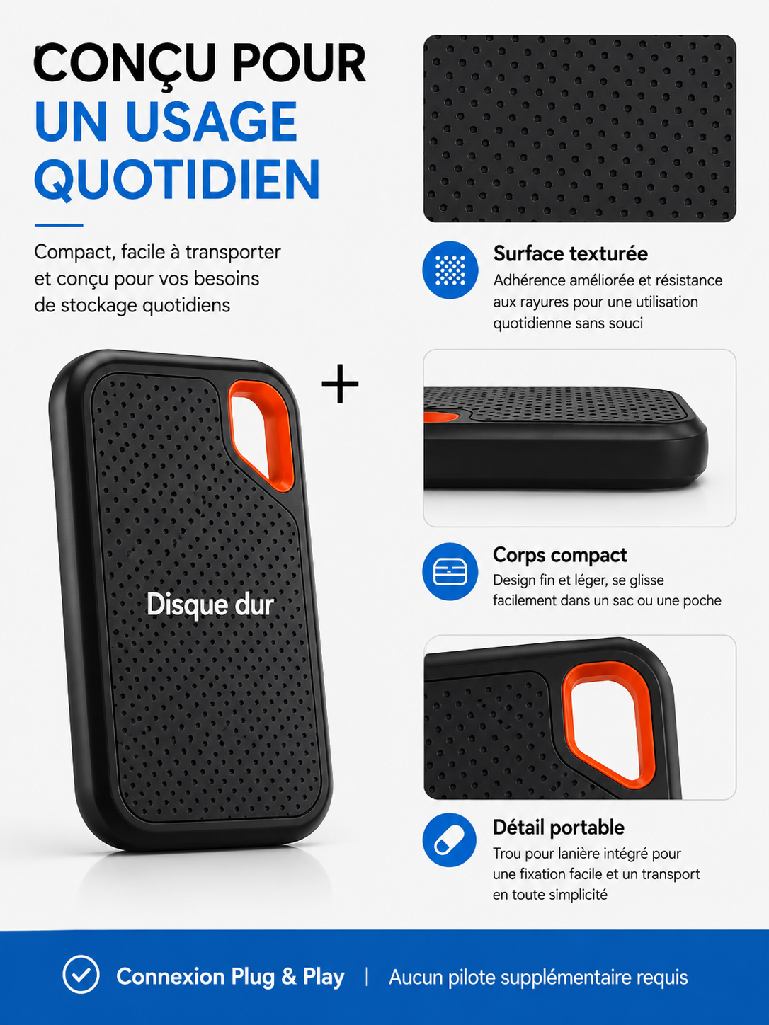 Disque Dur Externe Portable SSD USB-C – Stockage Rapide pour PC, Mac, Laptop et Smartphone