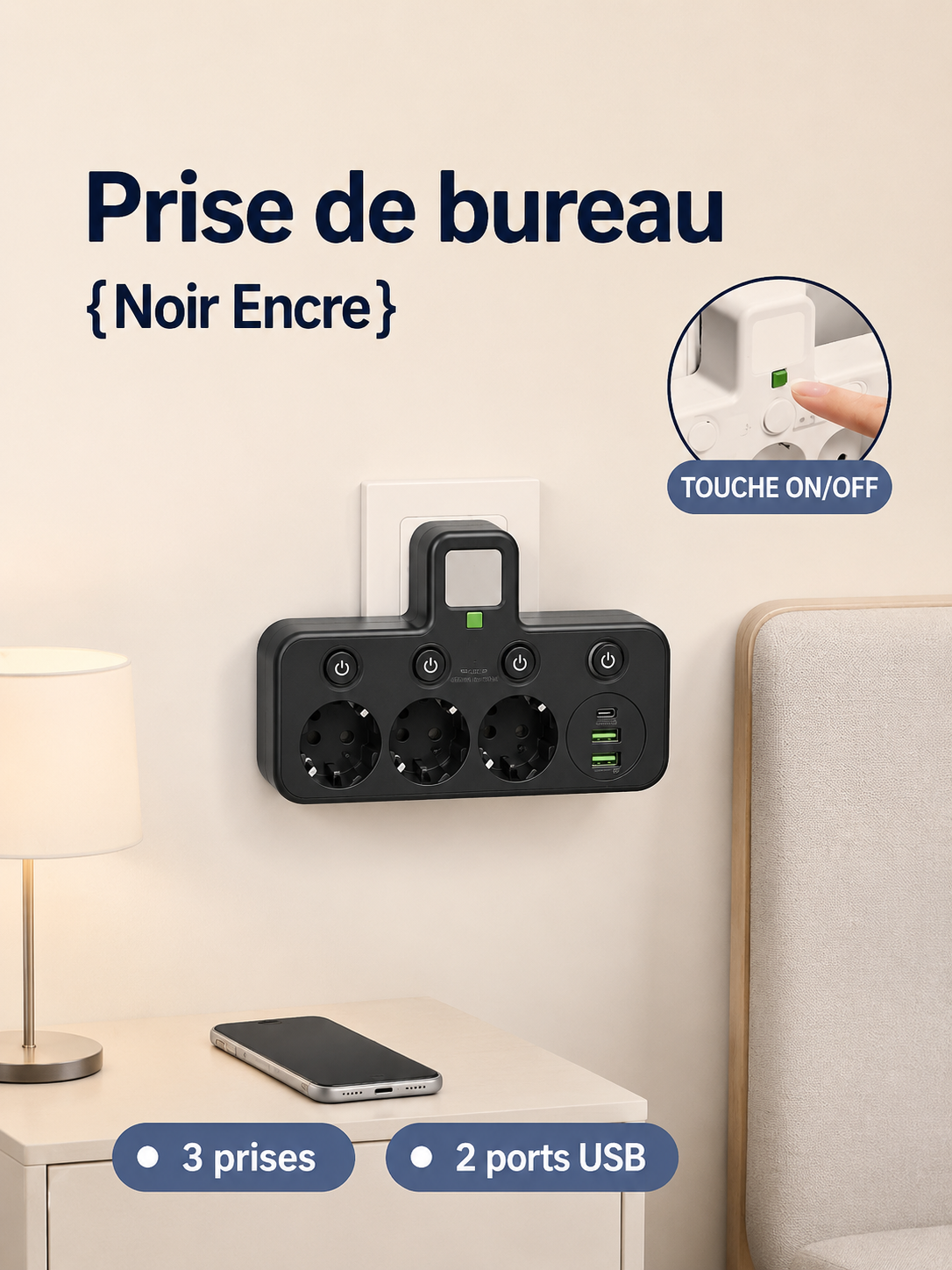	Multiprise USB – idéale bureau et maison