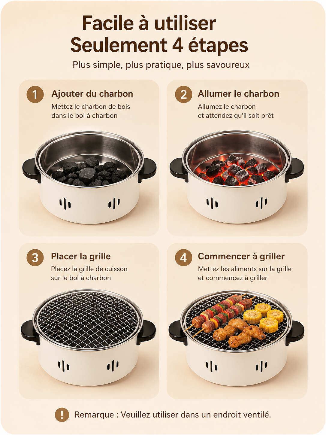 Barbecue Portable au Charbon 28cm – Grill Tabletop Compact pour Jardin & Camping