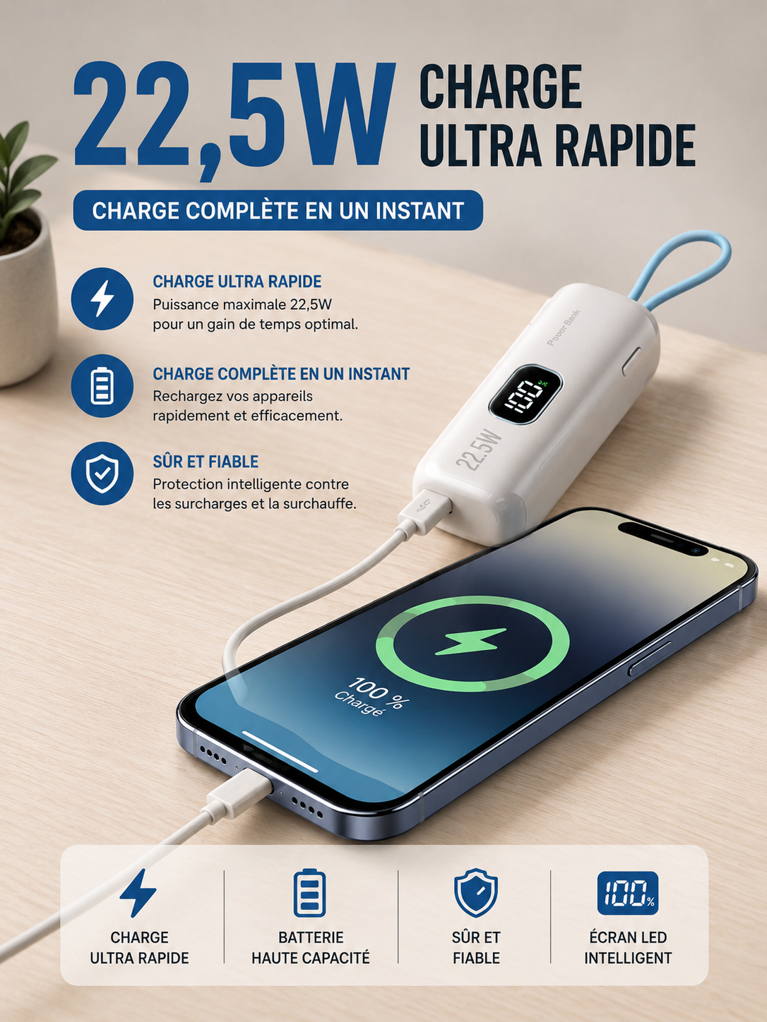 	Batterie externe – charge rapide haute capacité