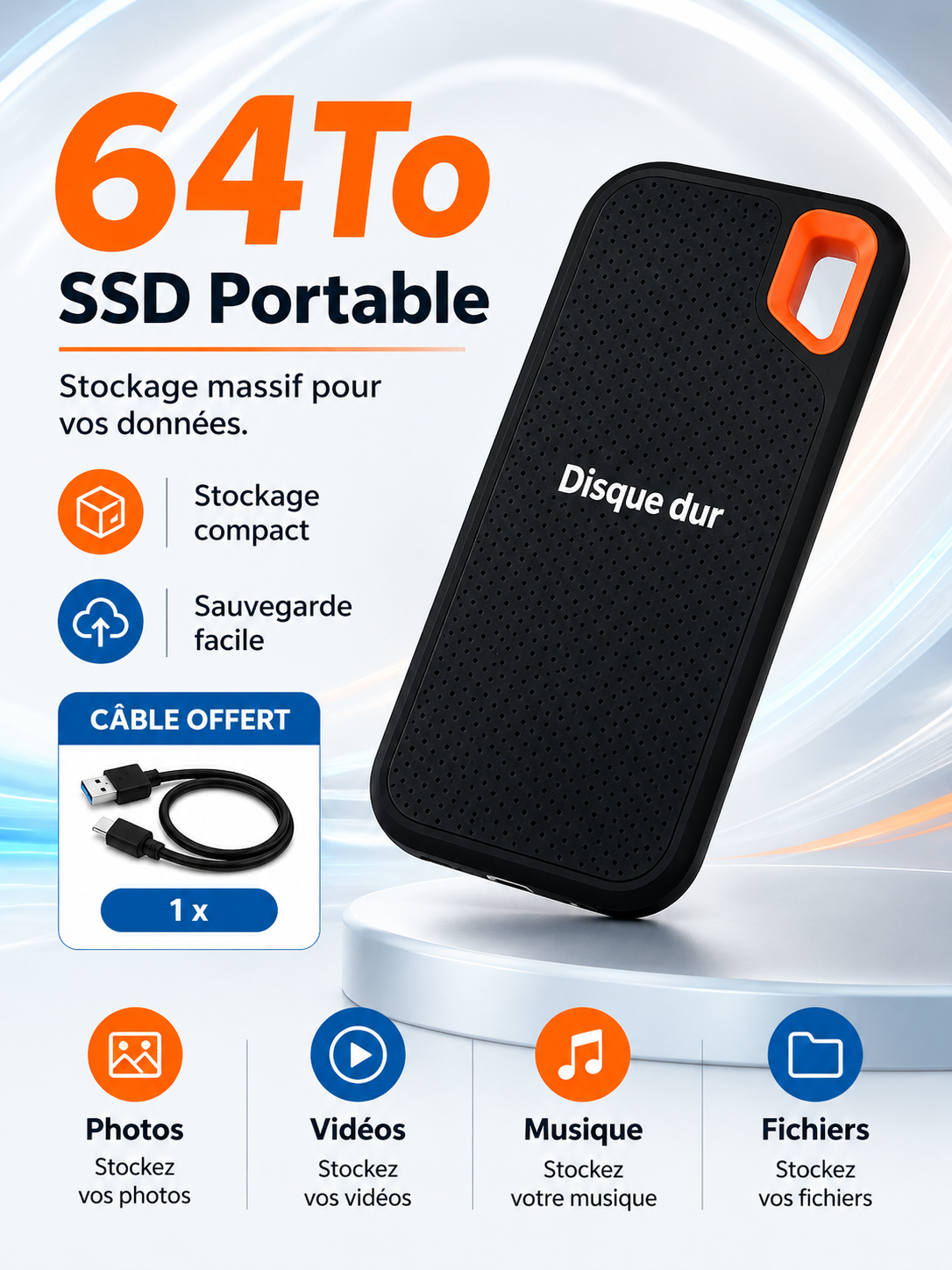 Disque Dur Externe Portable SSD USB-C – Stockage Rapide pour PC, Mac, Laptop et Smartphone