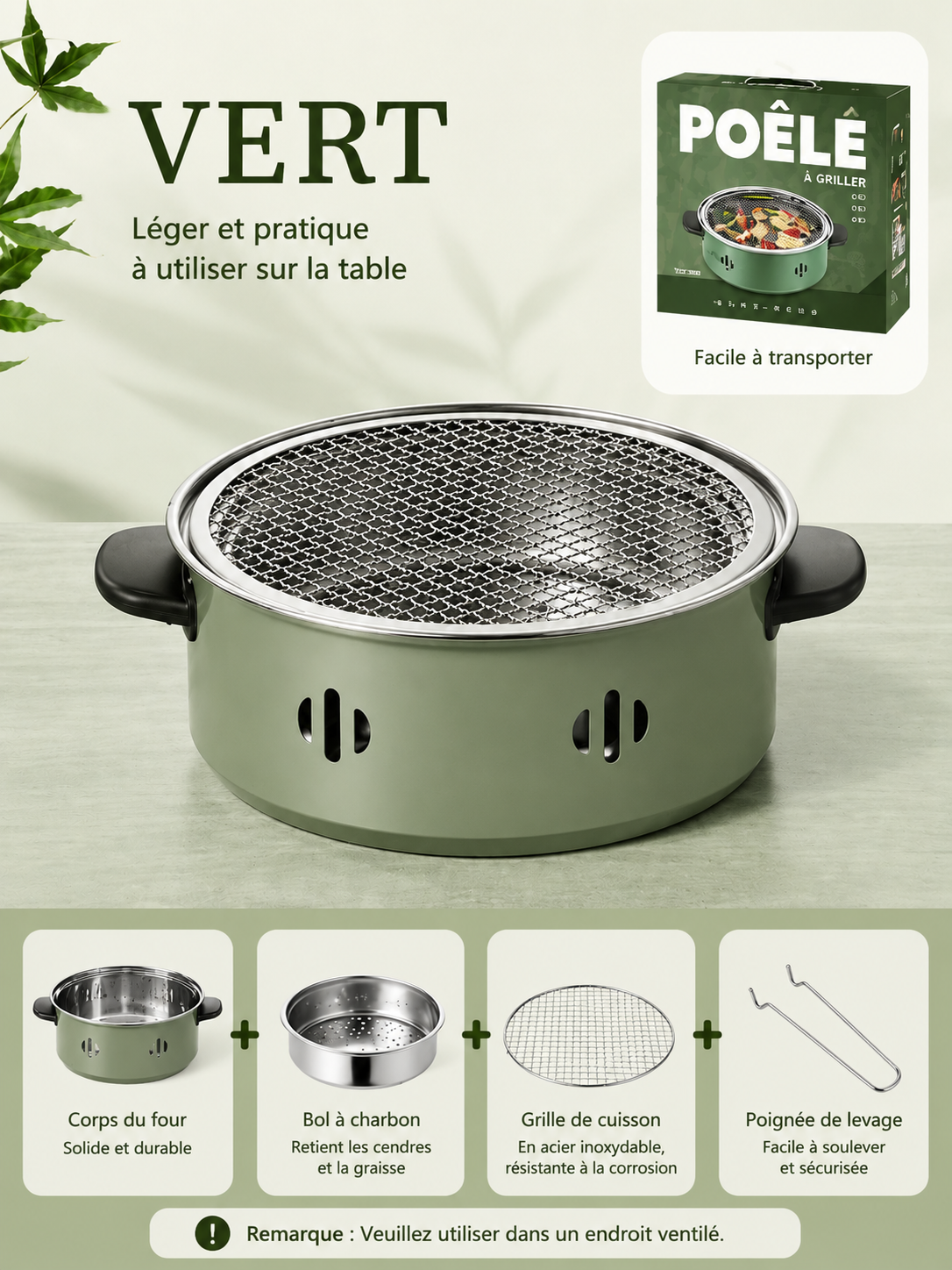 Barbecue Portable au Charbon 28cm – Grill Tabletop Compact pour Jardin & Camping