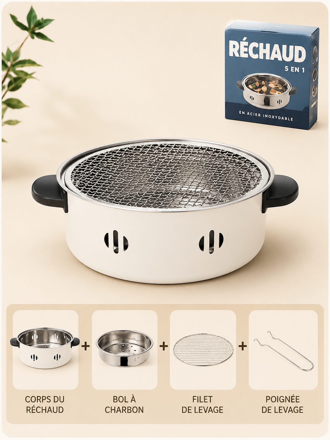 Barbecue Portable au Charbon 28cm – Grill Tabletop Compact pour Jardin & Camping