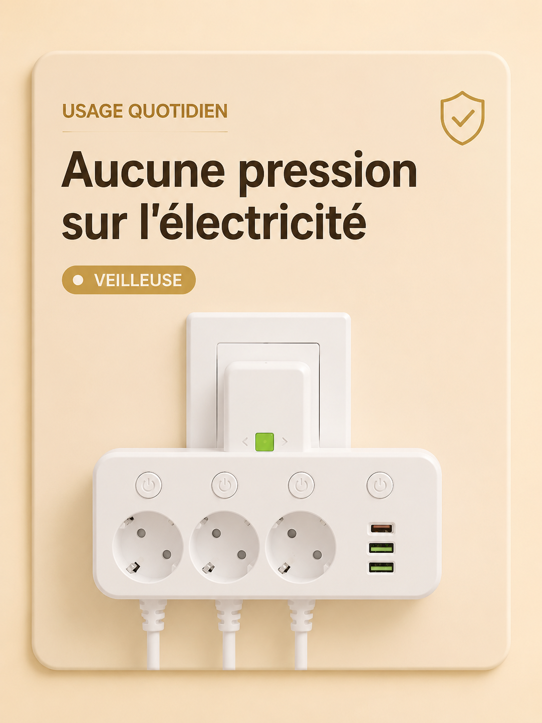 Multiprise EU avec Ports USB & USB-C – 3 Prises + Chargeur Intégré