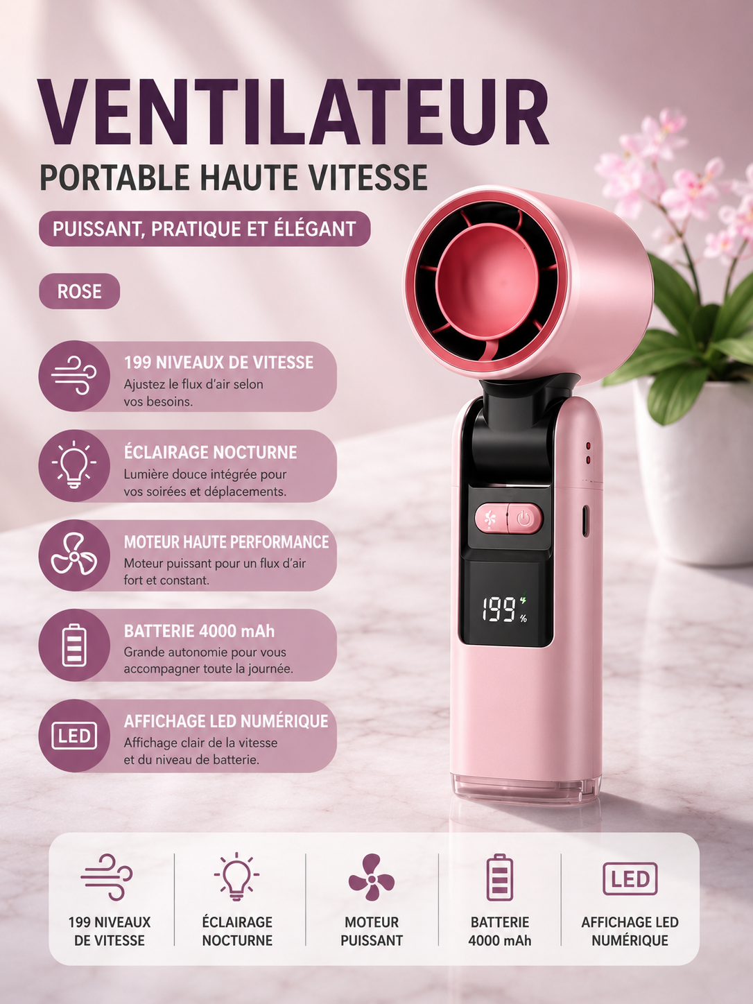 Mini ventilateur turbo en fonctionnement – flux d’air puissant