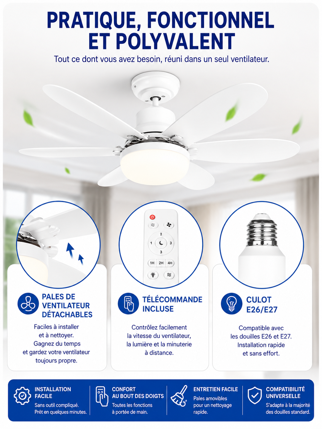 	Ventilateur plafond Techlynx – 3 vitesses réglables