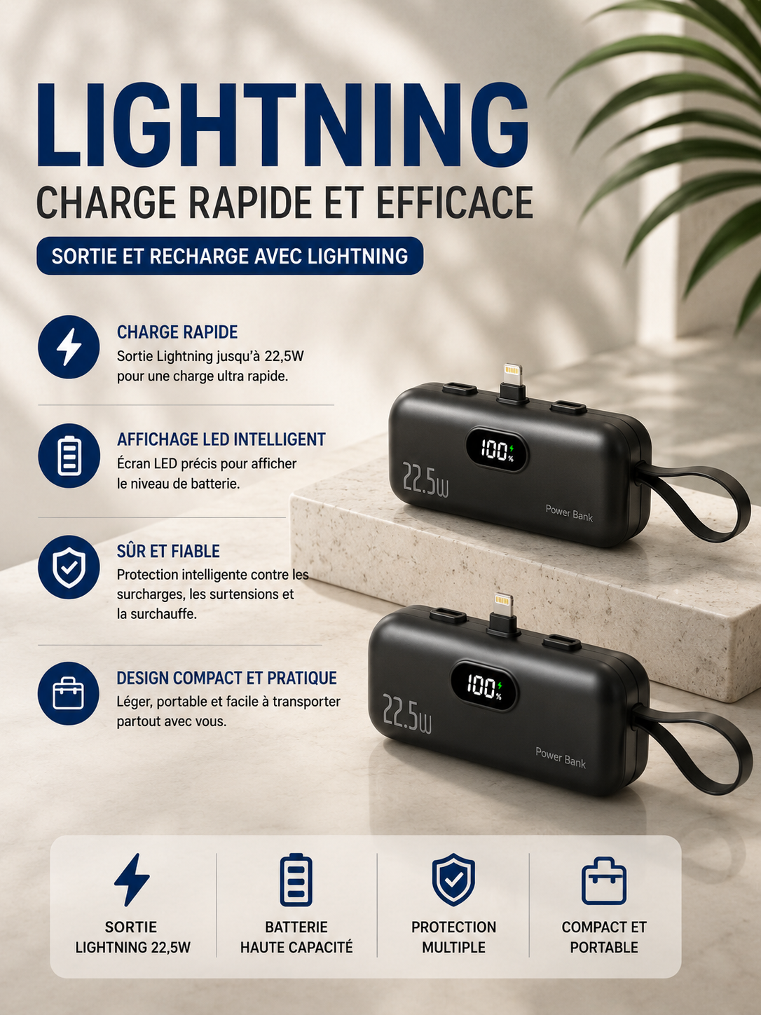Batterie Externe Ultra-Compacte – Charge Rapide 22.5W | 10000 à 50000mAh