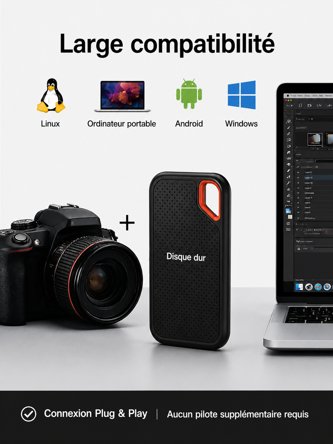 Disque Dur Externe Portable SSD USB-C – Stockage Rapide pour PC, Mac, Laptop et Smartphone
