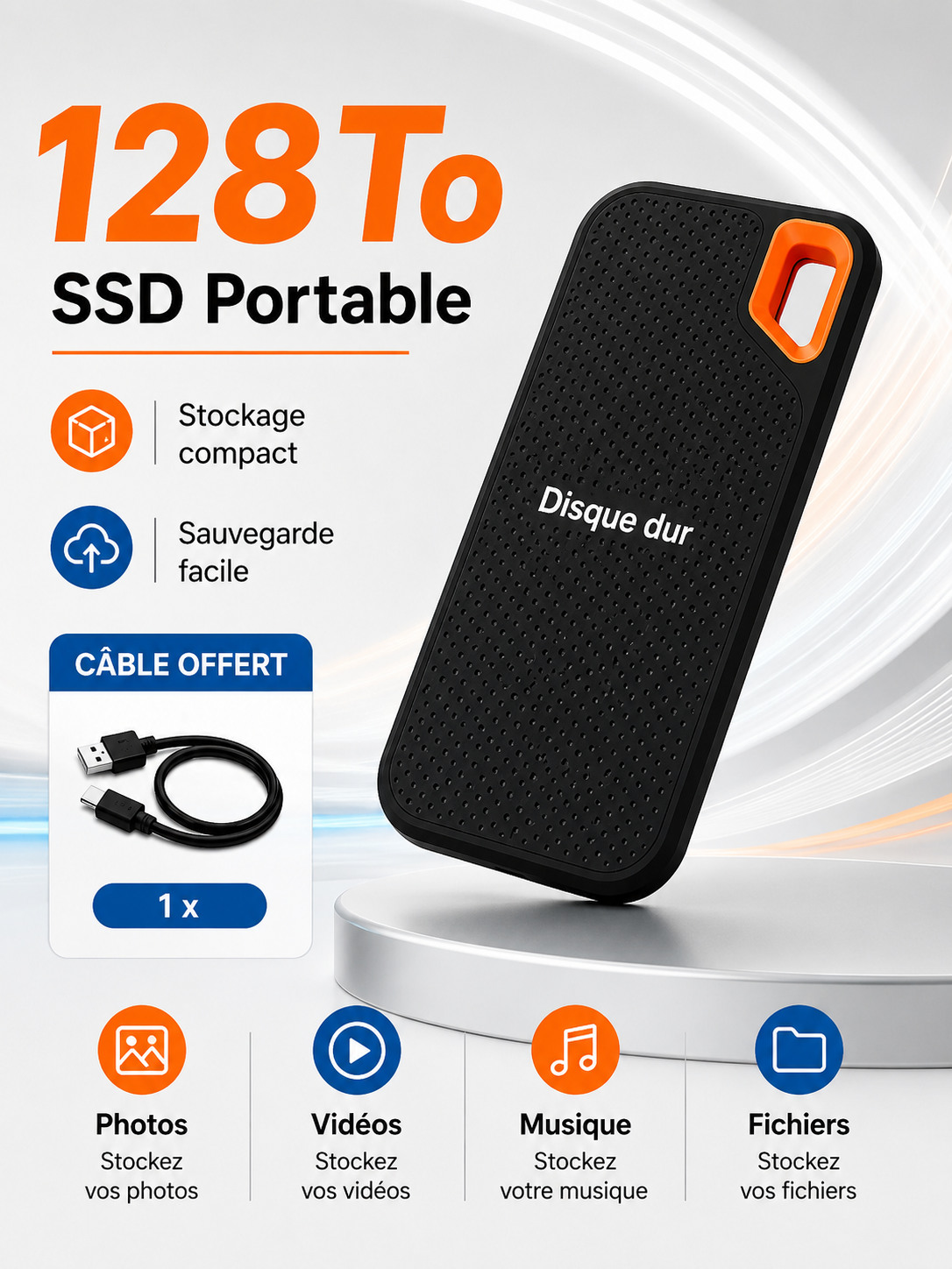 Disque Dur Externe Portable SSD USB-C – Stockage Rapide pour PC, Mac, Laptop et Smartphone