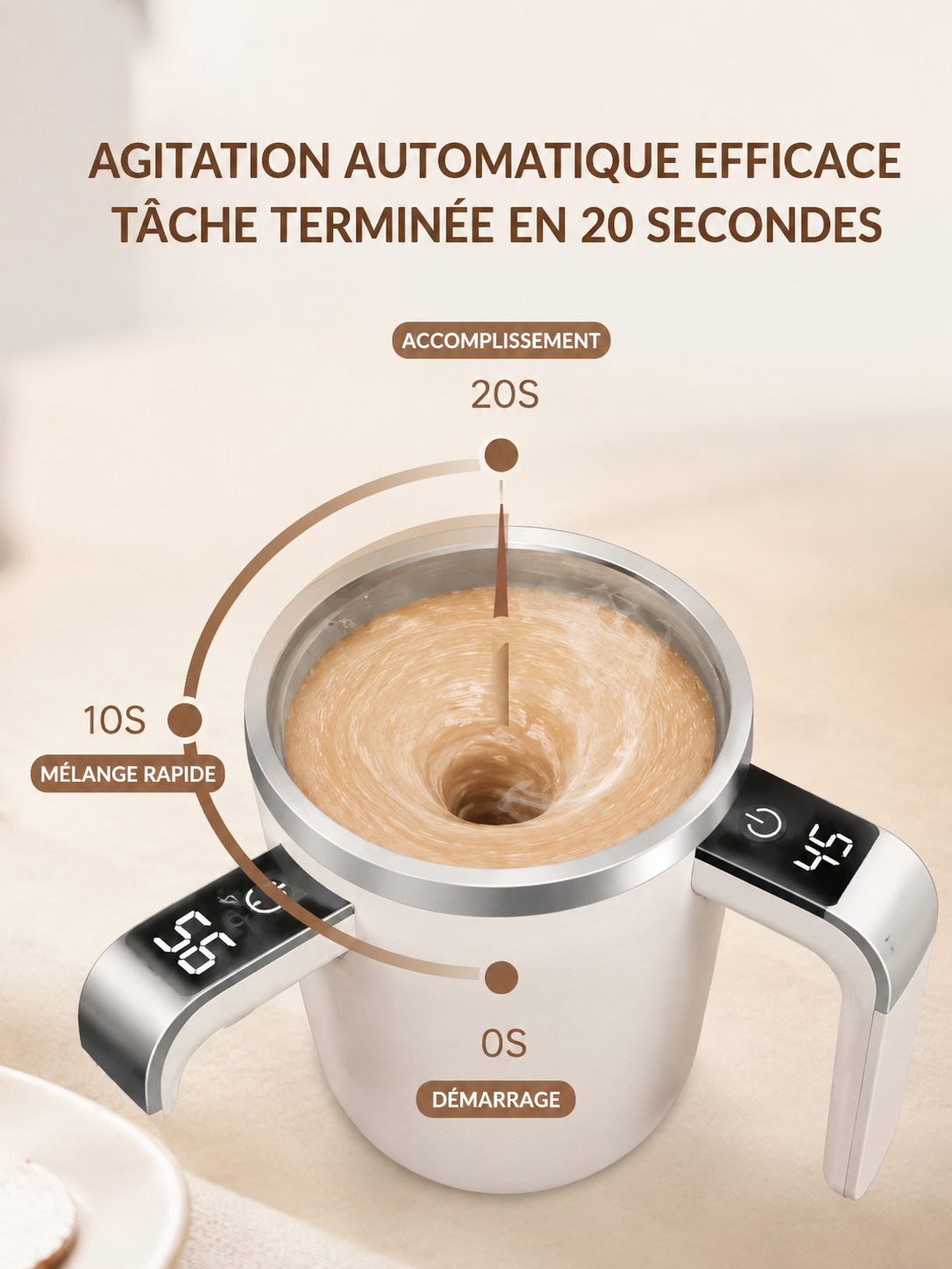 	Mug auto-mélangeur en action – café mélangé automatiquement