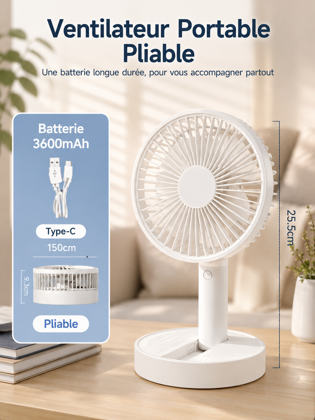 	Contenu de la boîte – ventilateur de table pliable USB