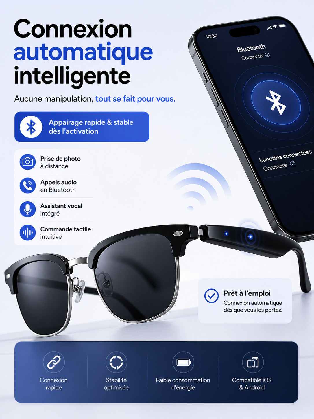Connexion Bluetooth des lunettes avec smartphone iOS Android