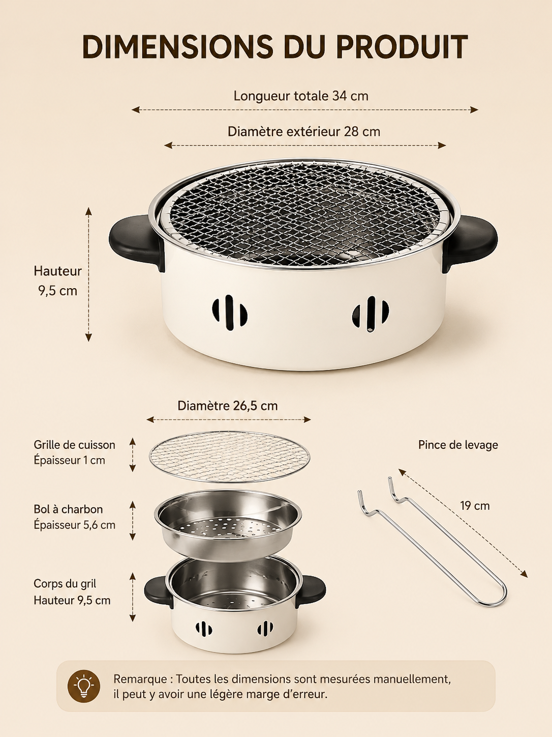 Barbecue Portable au Charbon 28cm – Grill Tabletop Compact pour Jardin & Camping