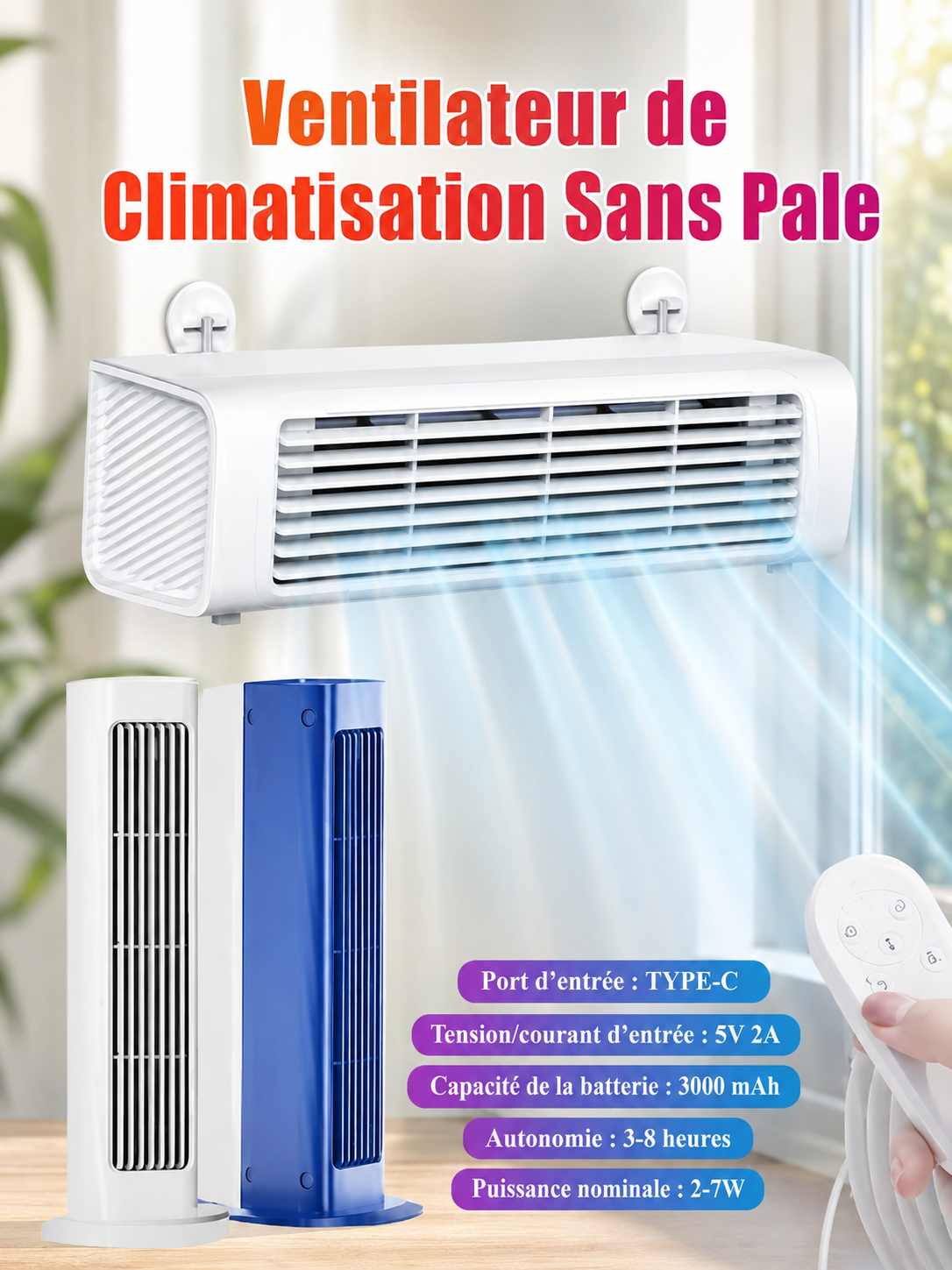 	Ventilateur sans lames rechargeable Techlynx – vue de face