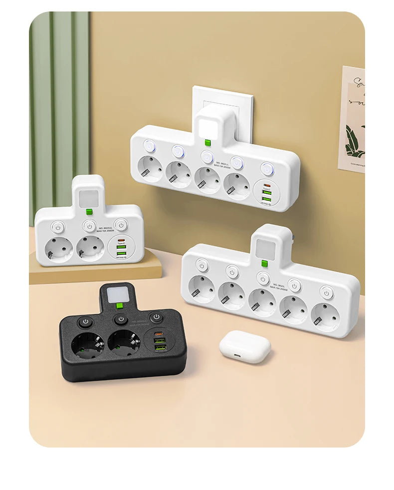 Multiprise EU avec Ports USB & USB-C – 3 Prises + Chargeur Intégré