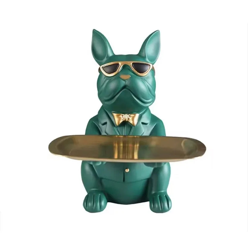 Plateau Bulldog Multifonction en Résine – Statuette Animale Décorative, Vide-Poche & Rangement Original