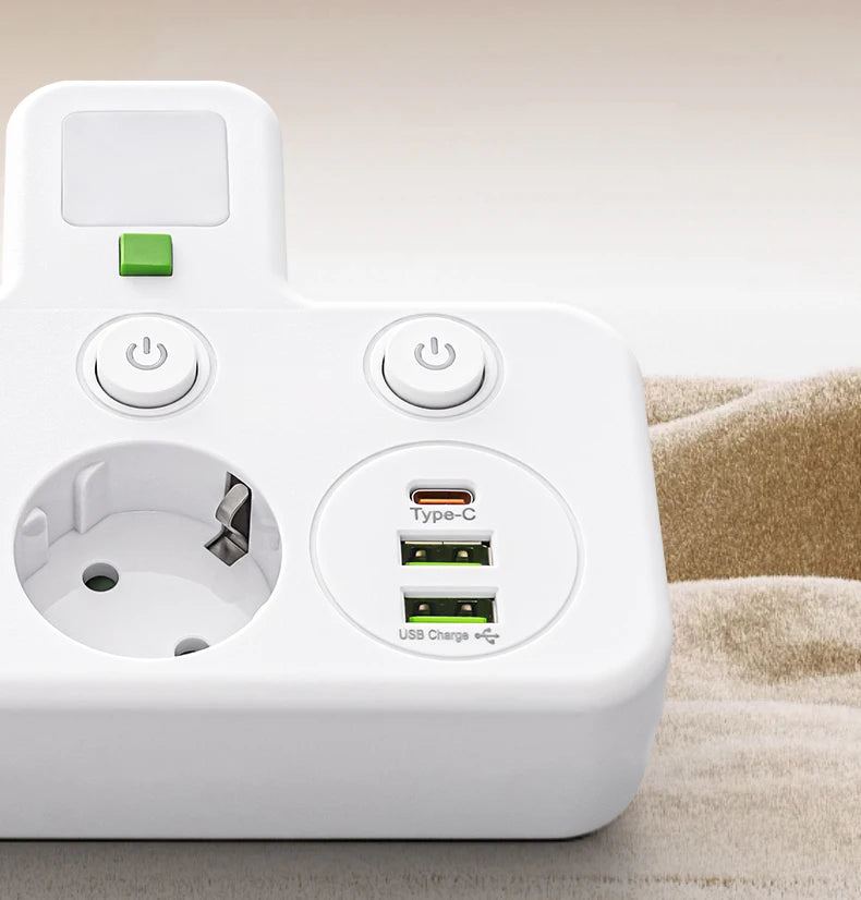 Multiprise EU avec Ports USB & USB-C – 3 Prises + Chargeur Intégré