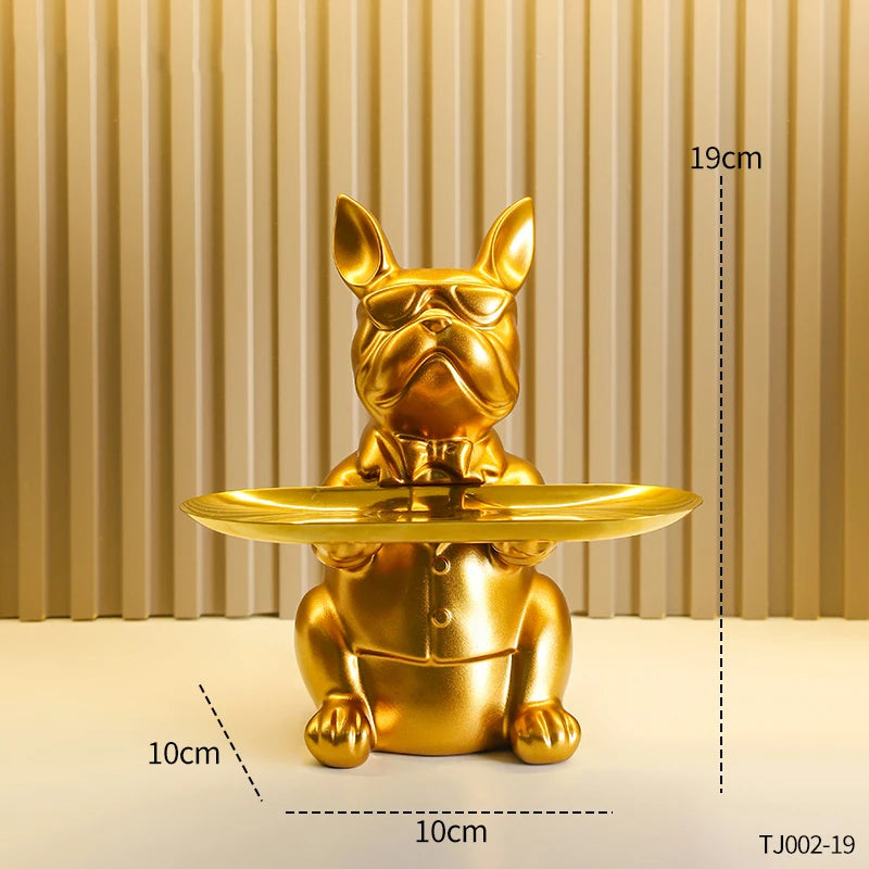 Plateau Bulldog Multifonction en Résine – Statuette Animale Décorative, Vide-Poche & Rangement Original