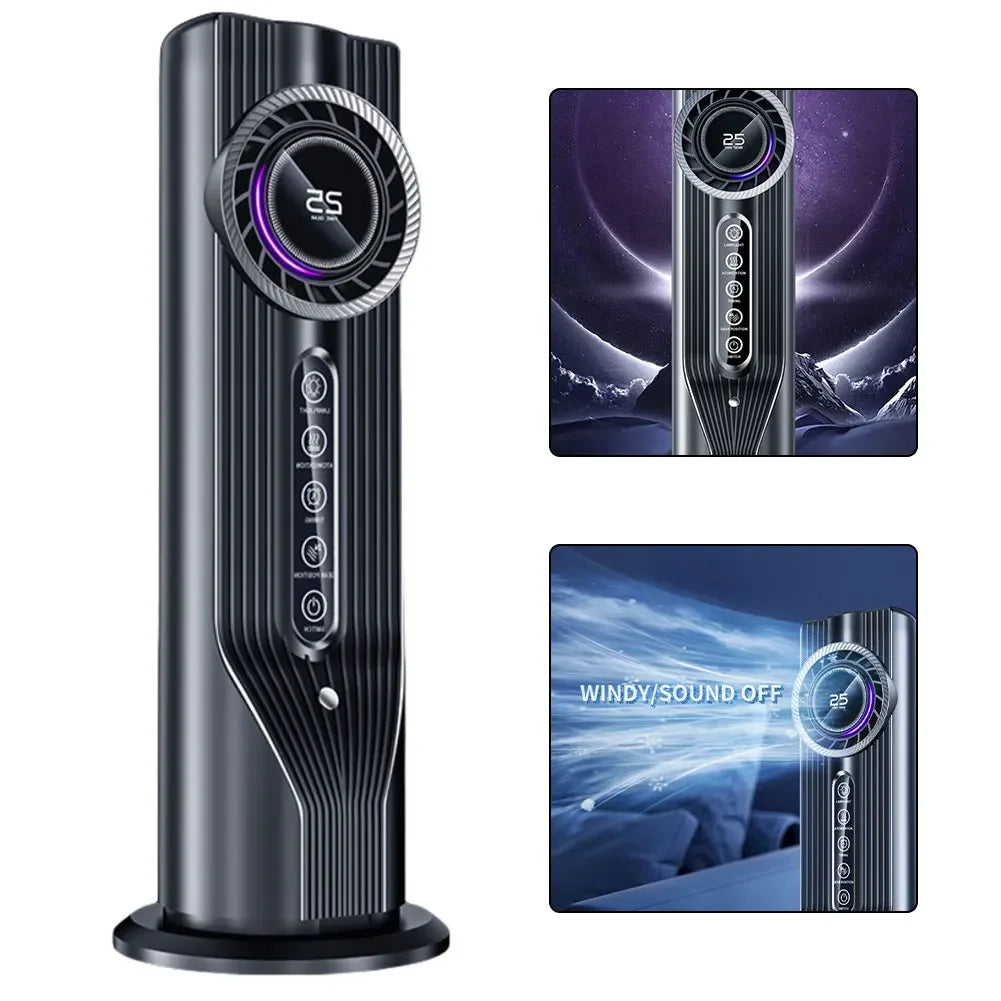 	Ventilateur tour avec humidificateur en action