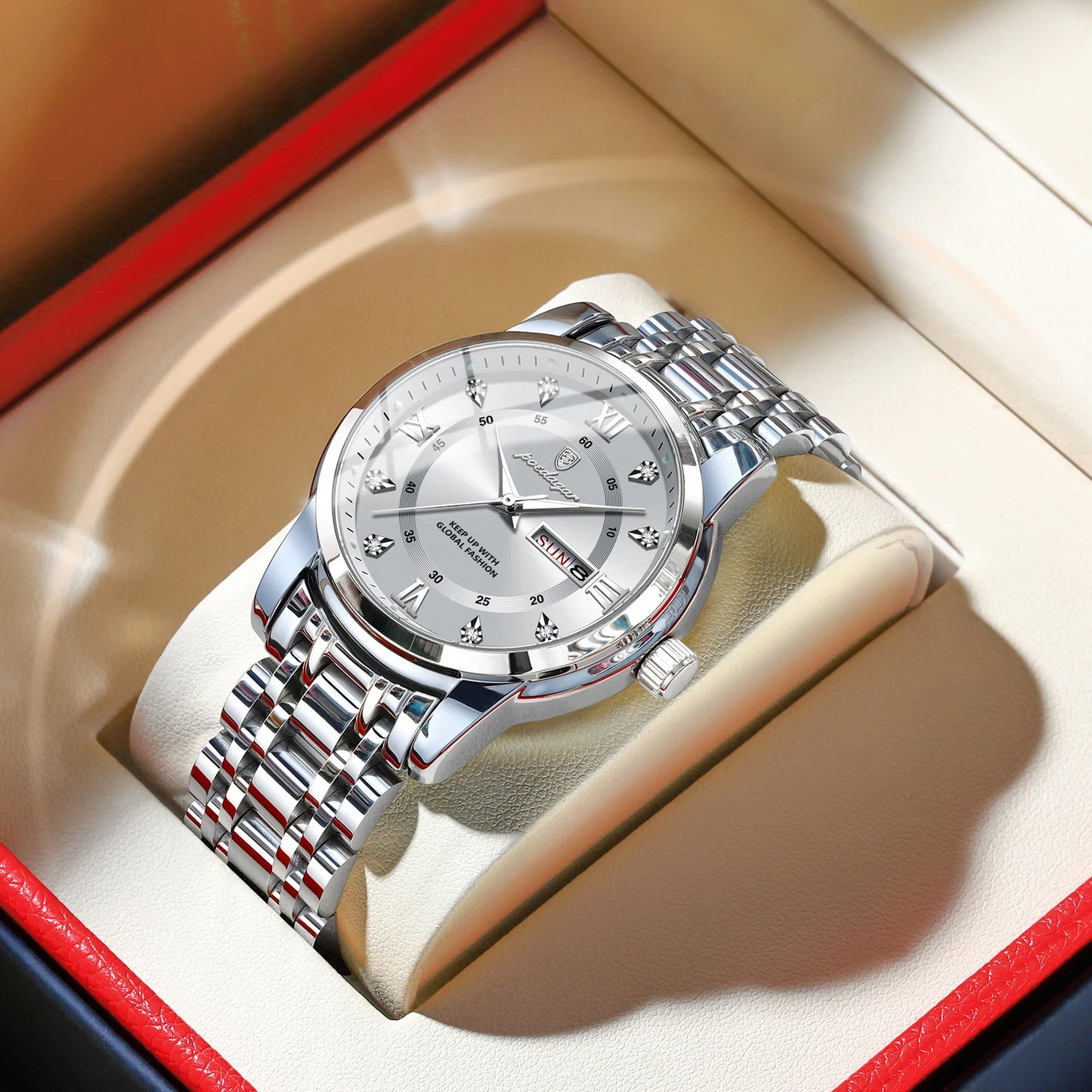 Montre Quartz Homme POEDAGAR – Chiffres Romains, Lumineuse, Étanche 3 Bar, 7 Coloris