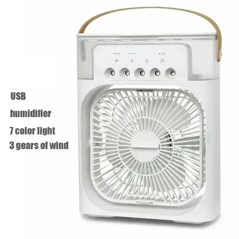 Mini Ventilateur 3-en-1 – Climatiseur, Humidificateur & Veilleuse LED Rechargeable