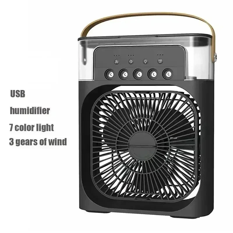 Mini Ventilateur 3-en-1 – Climatiseur, Humidificateur & Veilleuse LED Rechargeable