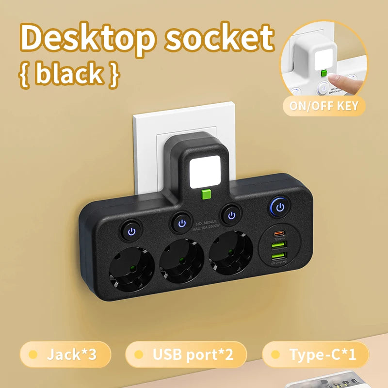 Multiprise EU avec Ports USB & USB-C – 3 Prises + Chargeur Intégré
