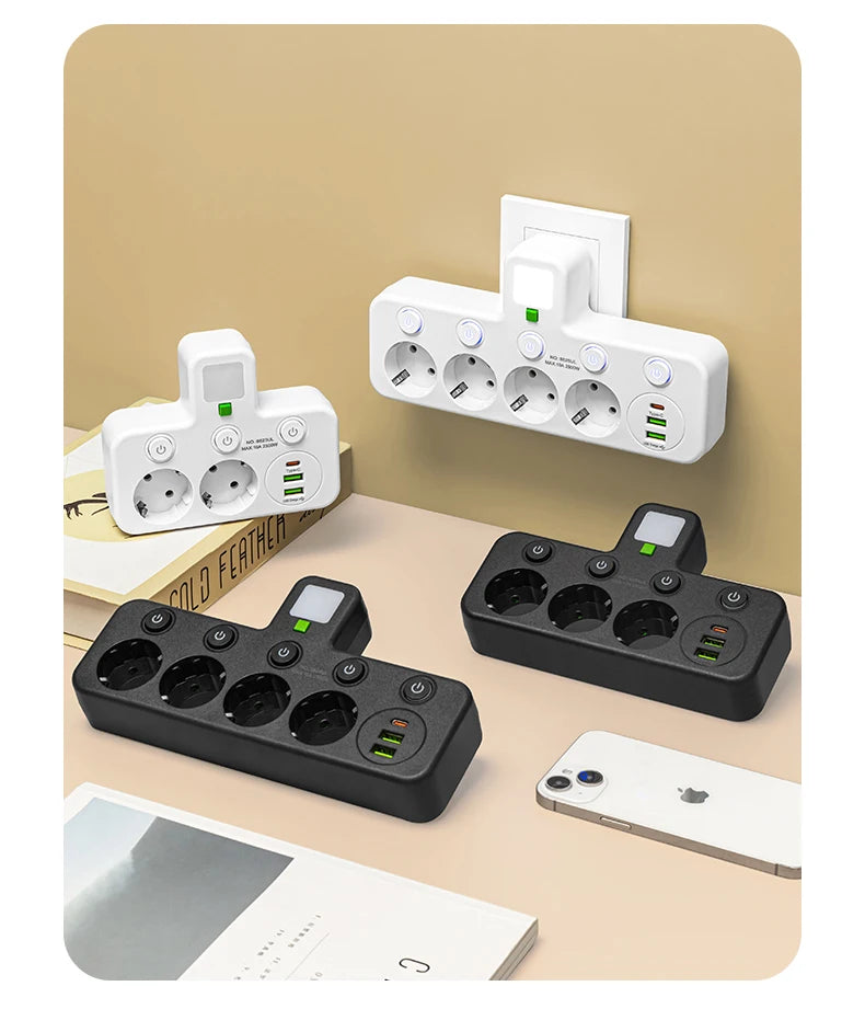 Multiprise EU avec Ports USB & USB-C – 3 Prises + Chargeur Intégré