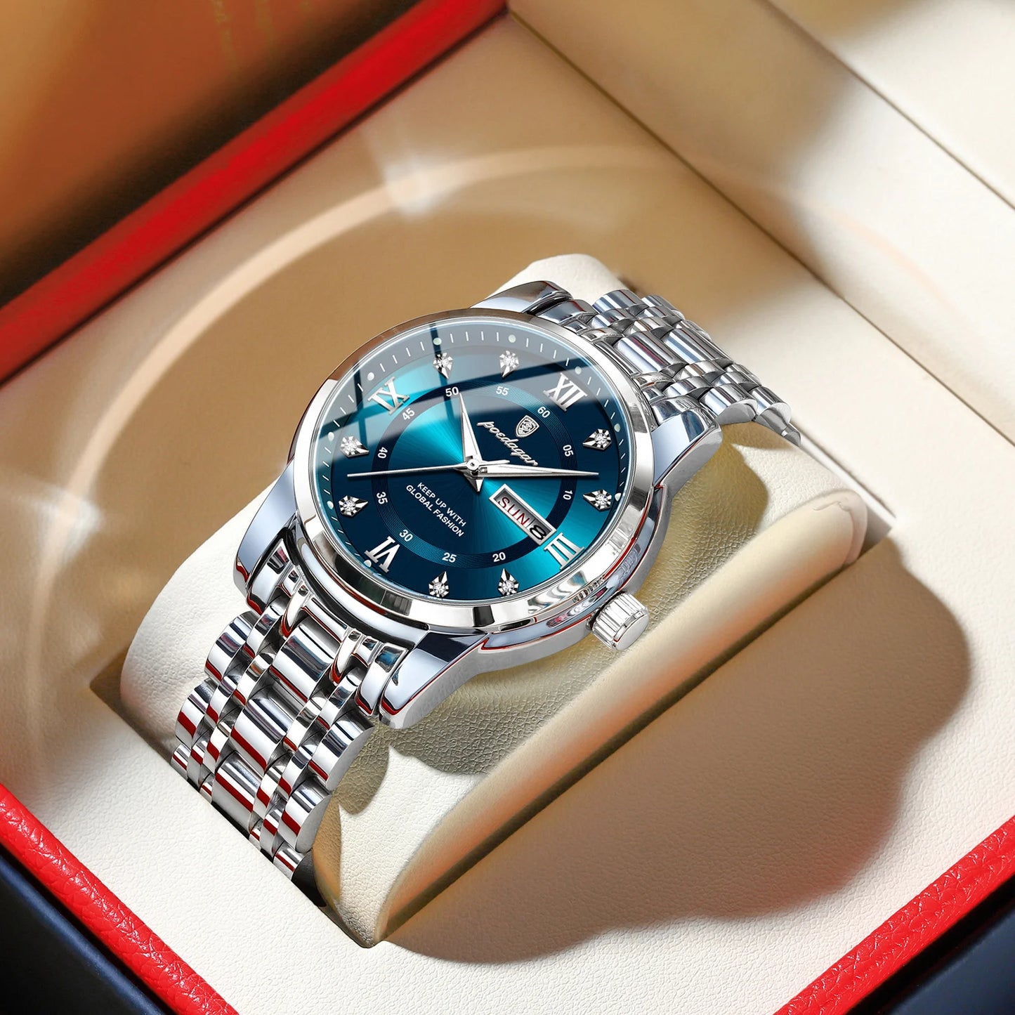 Montre Quartz Homme POEDAGAR – Chiffres Romains, Lumineuse, Étanche 3 Bar, 7 Coloris
