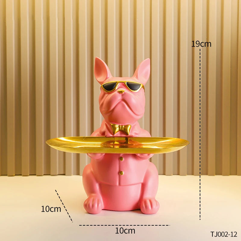 Plateau Bulldog Multifonction en Résine – Statuette Animale Décorative, Vide-Poche & Rangement Original